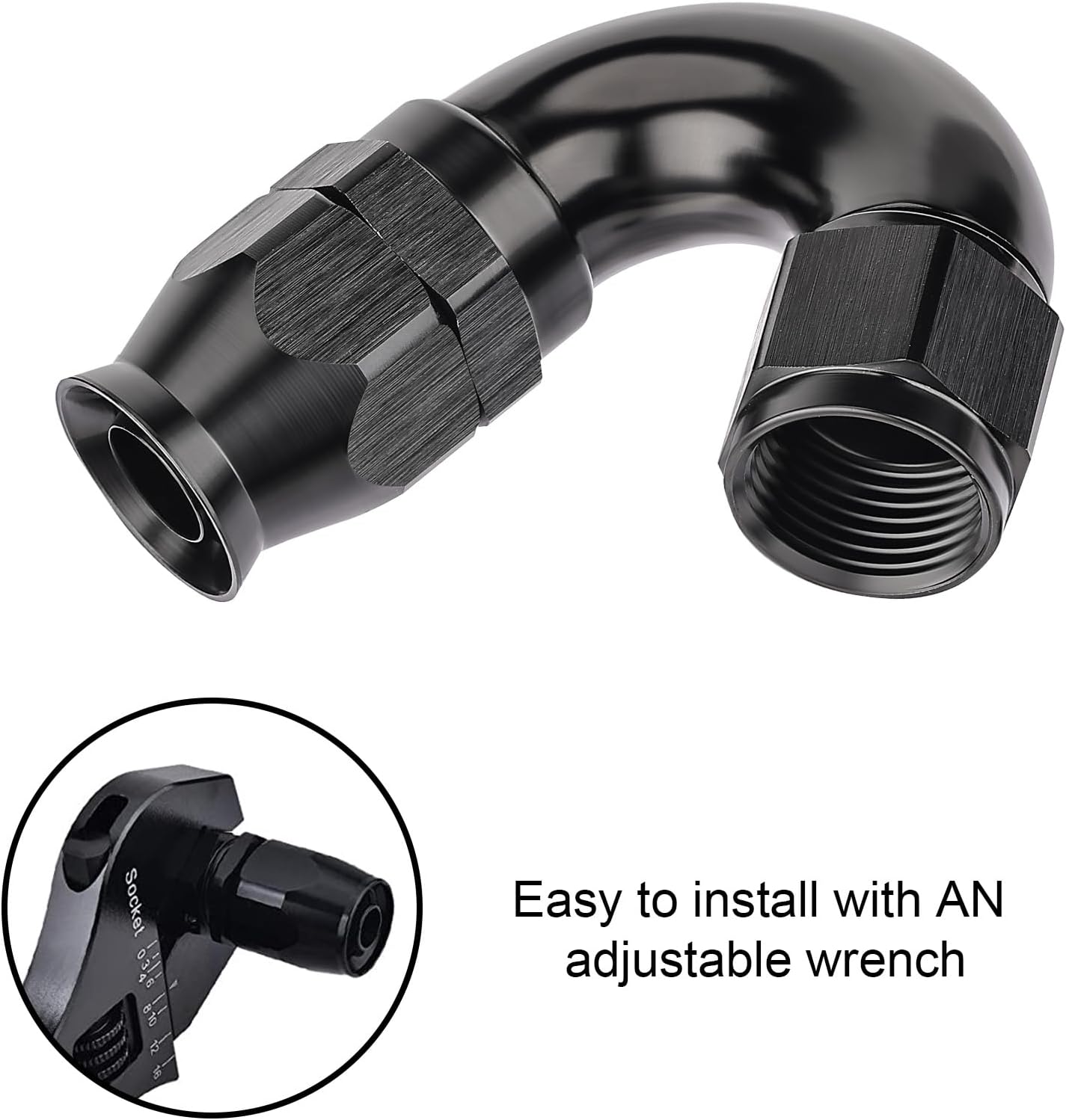 EVIL ENERGY 6AN 150 Degree PTFE One Piece Full Flow End Hose Fitting Aluminum Black