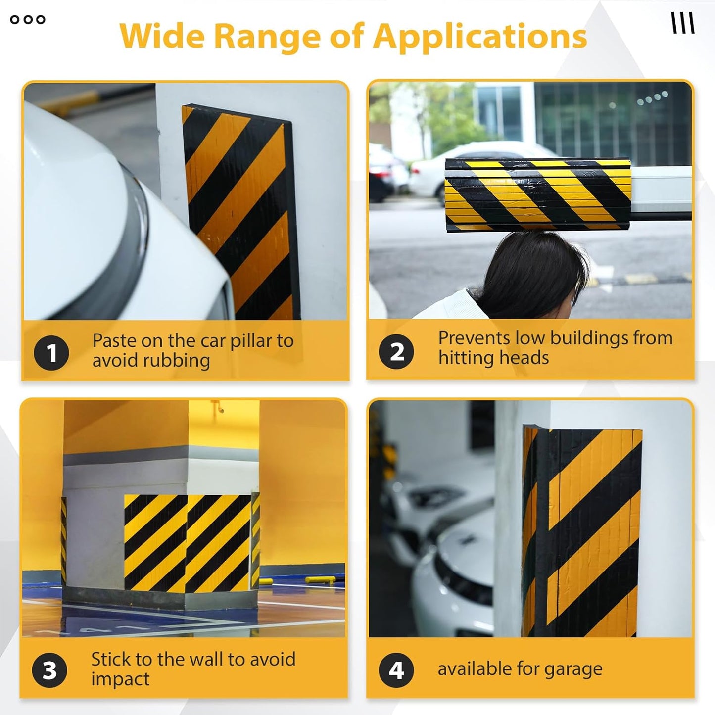 6 Pcs Garage Wall Protector Garage Pole Padding Wall Bumpers Guards Reflective Foam Stoppers for Your Vehicle Parking Corner for Parking Lot, Black Yellow