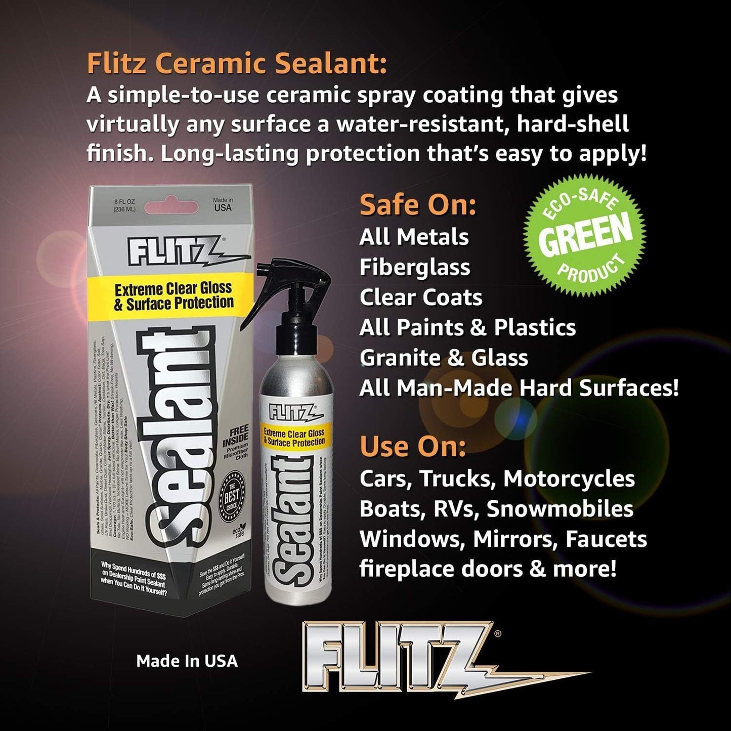 Flitz Ceramic Sealant - 8oz Bottle of USA-Made Ceramic Coating for Cars, Boats, Glass - Repels Water, Polishes, and Protects for 1 Year - Ceramic Car Spray (6 Pack)