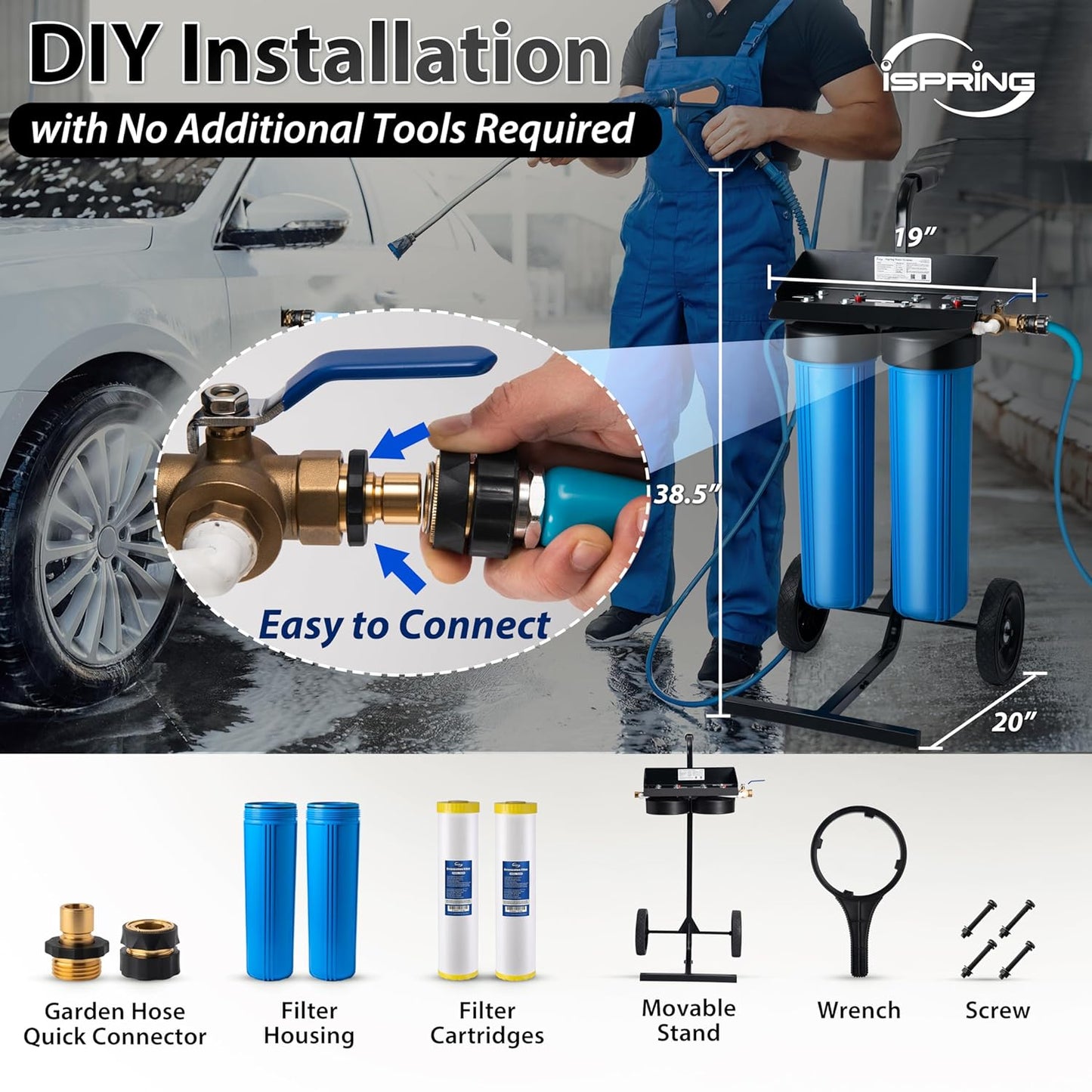 iSpring Spotless Car Wash System with Bypass Valve, Deionized Water System for Spot Free RVs, Model: WGB22BD-BP