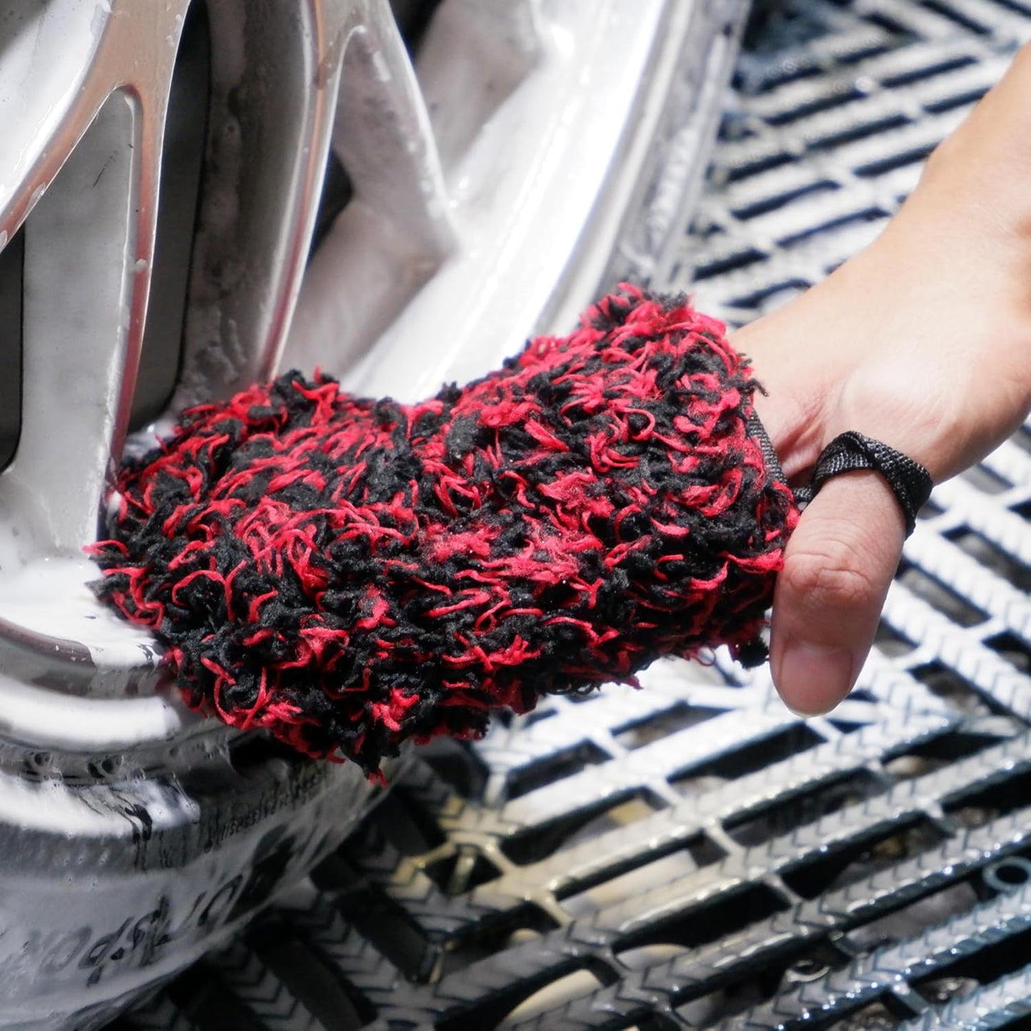 Premium 7PCS Car Wheel Rims Detail Cleaning PRO Wash Kit, Wheel Wash Mitt, Tire Brush,2PCS Soft Woolies Wheels Brush,Detailing Brush and Tire Dressing Pad,Microfiber Dry Towel Scratch-Free Cleaning