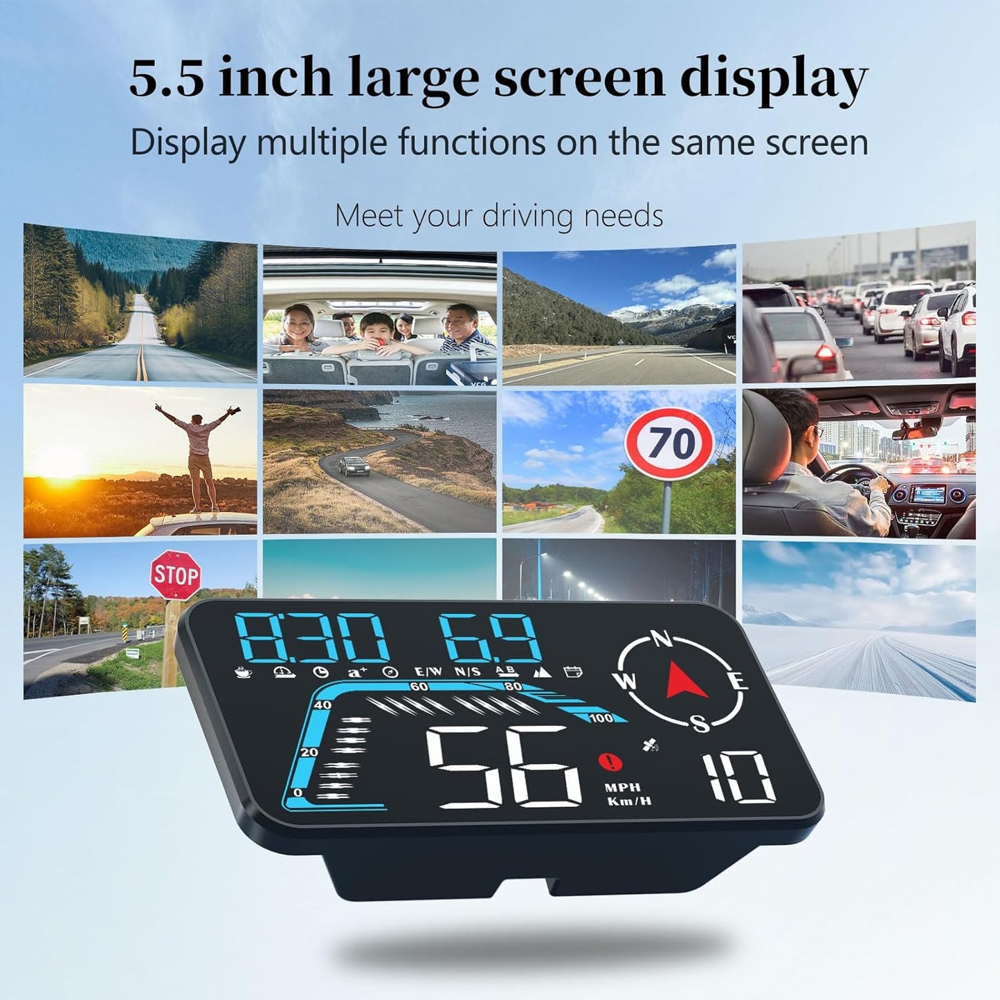 Head Up Display G12, A Car Head Up Display with Multifunctional Mileage Display, Suitable for All GPS Speedometer Models, USB Plug and Play, Easy Installation