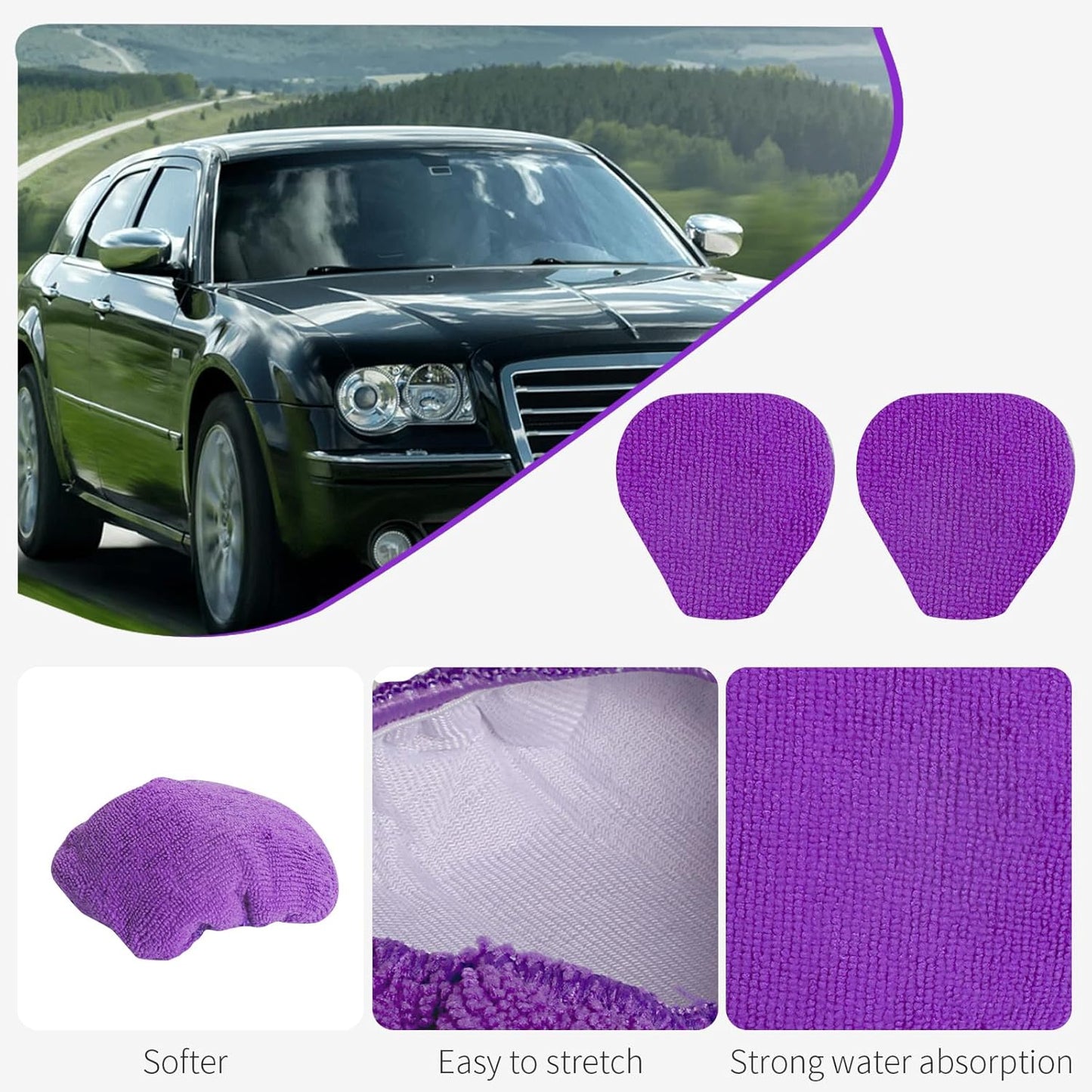 XINDELL 5 Pack Microfiber Pads – Replacement Heads Cover for Xindell Windshield Cleaner Tools. Washable & Reusable Triangle Pads (Violet). Fits Window Reach Tool - Handle Not Included