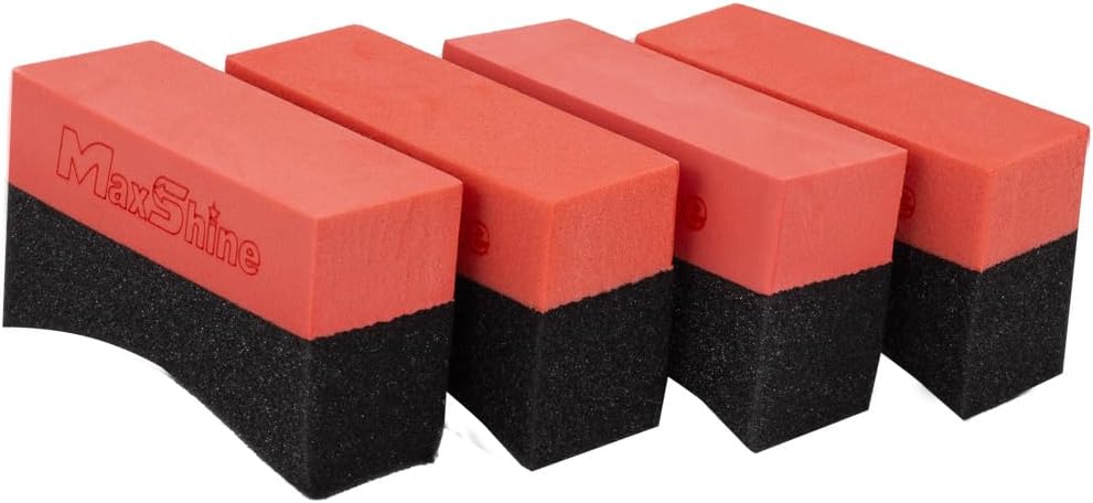 Maxshine Tire Dressing Applicator, Curved Foam Pad 10x4cm, Red & Black | Ergonomic Grip, High-Density Non-Abrasive | Even Tire, Trim & Wax Application