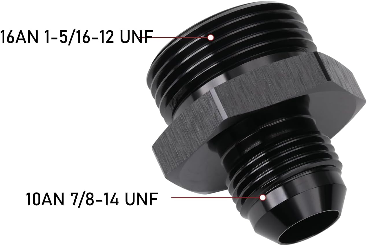 10AN Male Flare to 16AN ORB O-ring Boss Fuel Pump Rail Adapter Fitting Aluminum Black