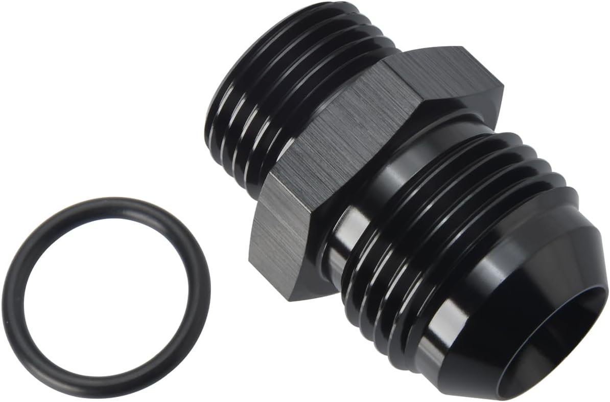 16AN Male Flare to 12AN ORB O-ring Boss Fuel Pump Rail Adapter Fitting Aluminum Black