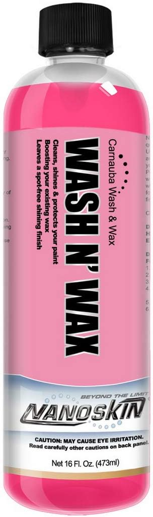 Nanoskin WASH N' WAX with Carnauba 16 Oz. - Cleans & Shines in One Step | Works with Foam Cannon, Foam Gun, Bucket Washes, Pressure Washer | Carnauba Wax Protection for Cars