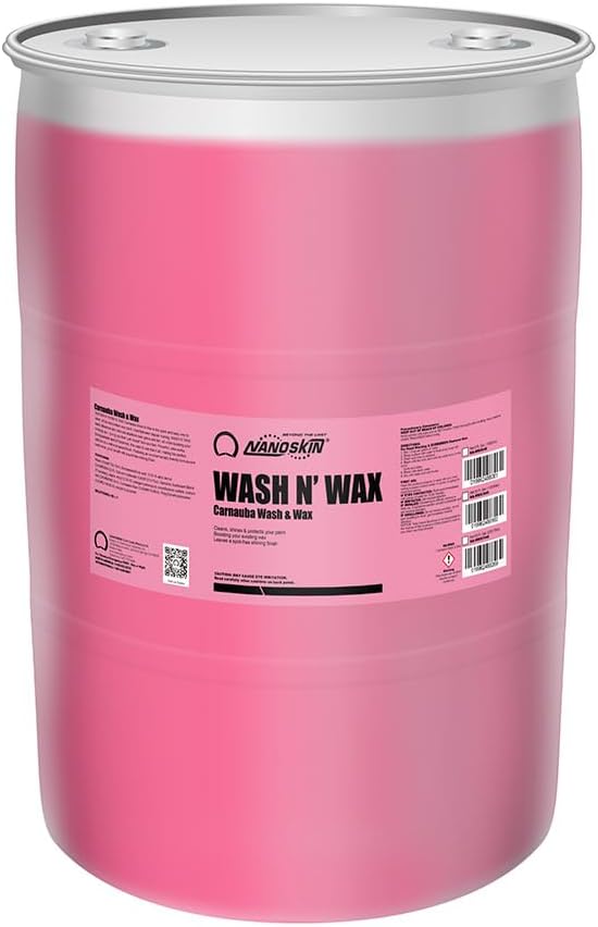 Nanoskin WASH N' WAX with Carnauba 30 gallons - Cleans & Shines in One Step | Works with Foam Cannon, Foam Gun, Bucket Washes, Pressure Washer | Carnauba Wax Protection for Cars