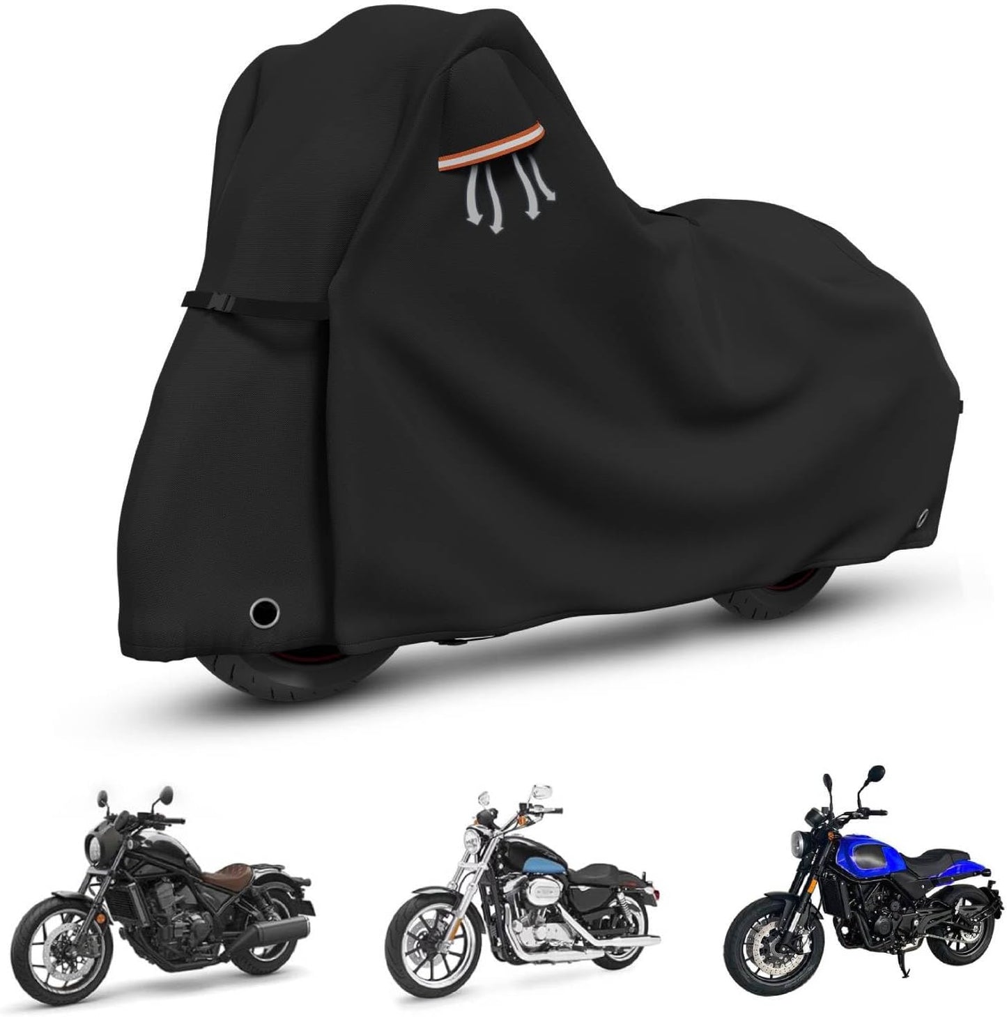 STARTWO Motorcycle Covers Waterproof Outdoor Storage Heavy Duty All Season Universal Vehicle Cover for Harley Davidson XTM 350, XTM 500, Nightster, Sportster and Most Motorcycles 86"x41"x50" Black