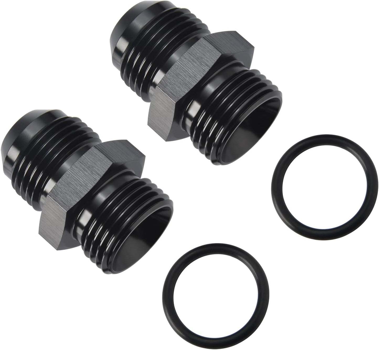 10AN Male Flare to 10AN ORB O-ring Boss Fuel Pump Rail Adapter Fitting Aluminum Black, Pack of 2