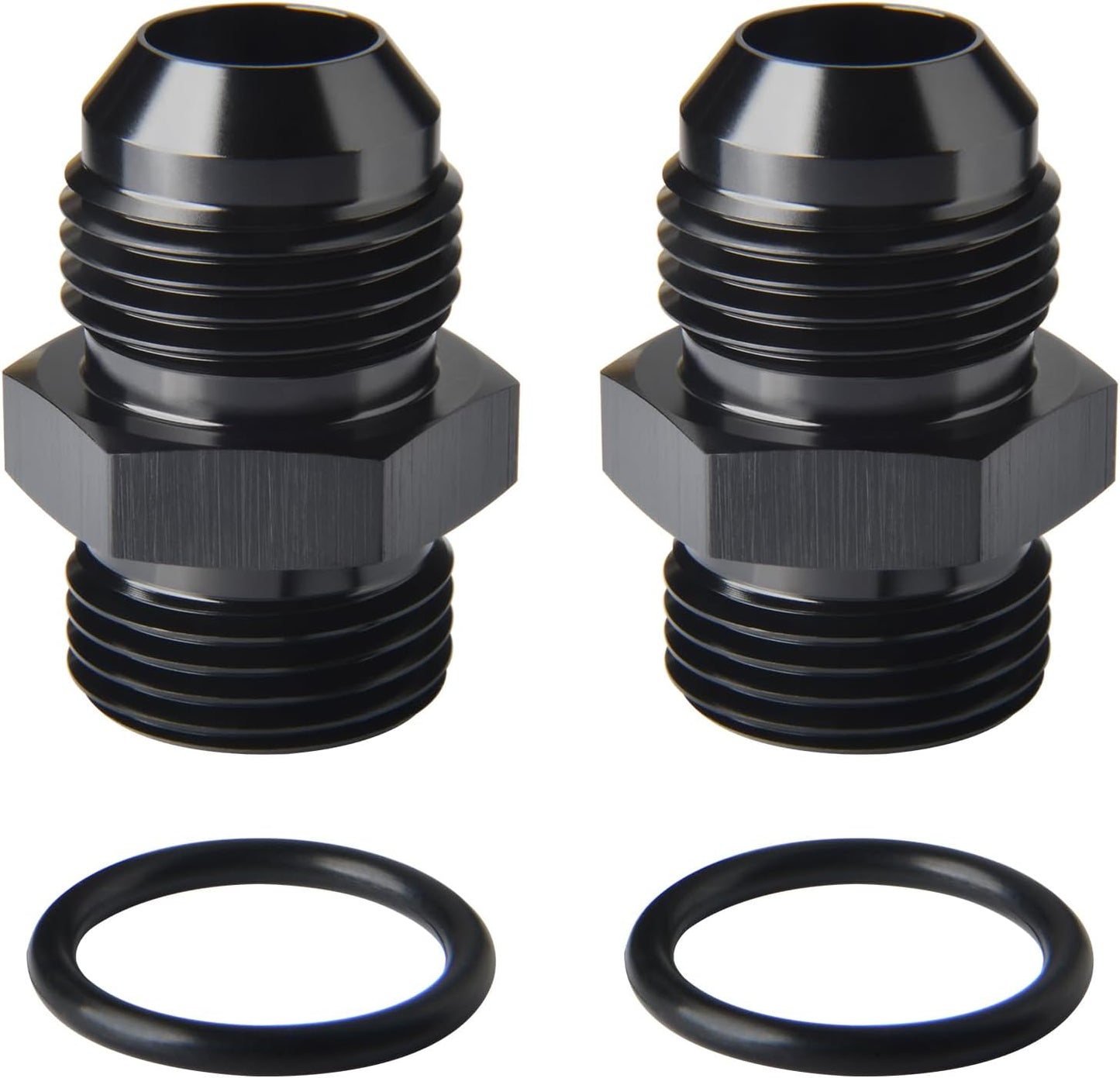 10AN Male Flare to 10AN ORB O-ring Boss Fuel Pump Rail Adapter Fitting Aluminum Black, Pack of 2