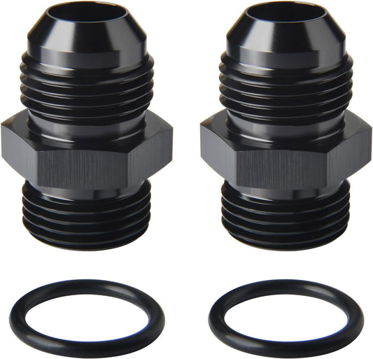 10AN Male Flare to 10AN ORB O-ring Boss Fuel Pump Rail Adapter Fitting Aluminum Black, Pack of 2