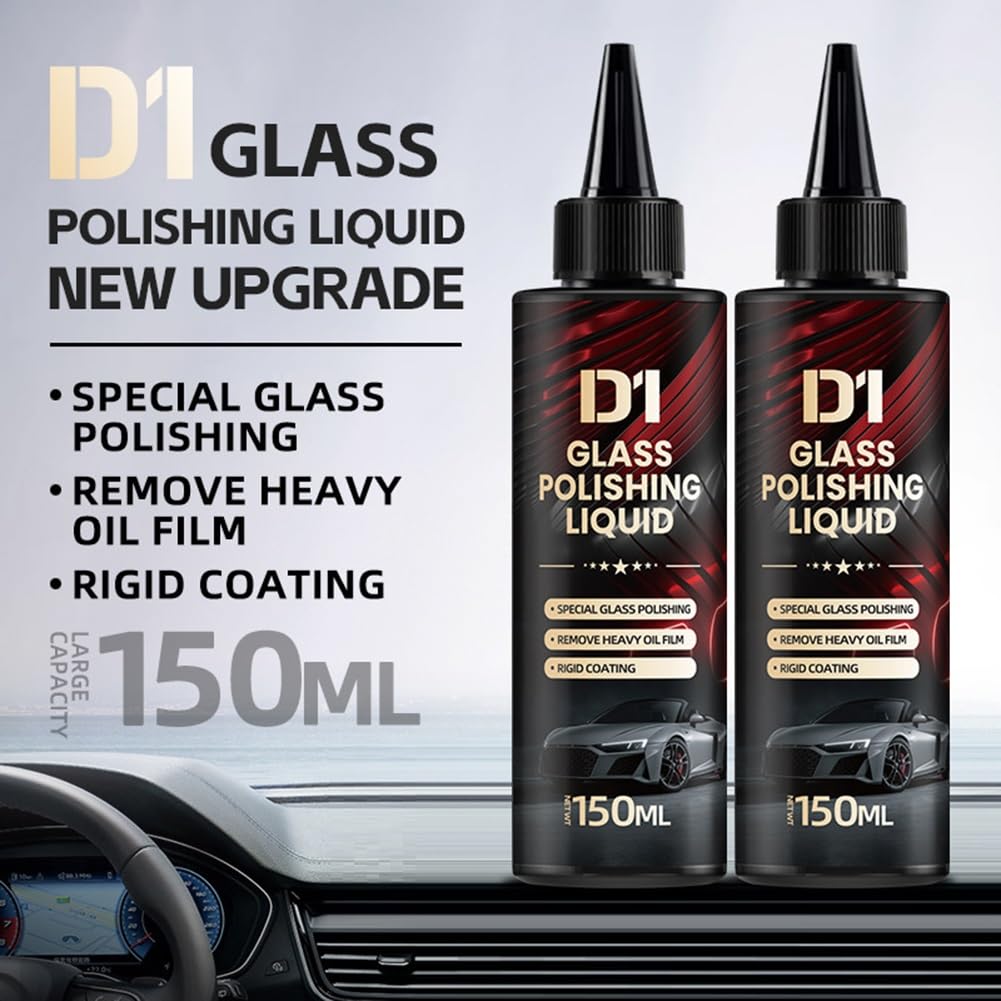 Bianca Glass Polishing Liquid D1, Bomini Car Glass Polishing Compound Windshield Cleaner Glas Oil Film Remover, Anti-Fog Hydrophobic Coating Spray, Scratches, Wiper Marks & Oil Film with Sponge