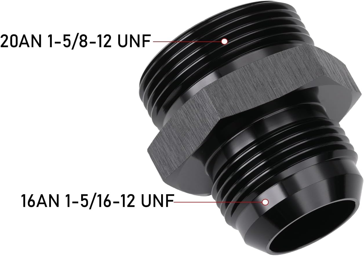 16AN Male Flare to 20AN ORB O-ring Boss Fuel Pump Rail Adapter Fitting Aluminum Black