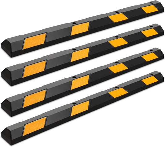 IRONMAX Rubber Parking Curb, 72" Long Car Stopper with Yellow Reflective Stripes, 8800 LBS Weight Capacity Parking Block for Car, Truck, RV, Trailer, Tier Stops for Garage Floor, Driveway (4)
