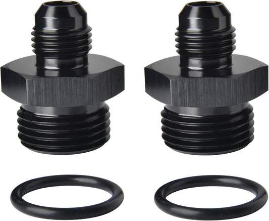 8AN Male Flare to 12AN 12 ORB O-ring Boss Fuel Rail Adapter Fitting Aluminum Black, Pack of 2