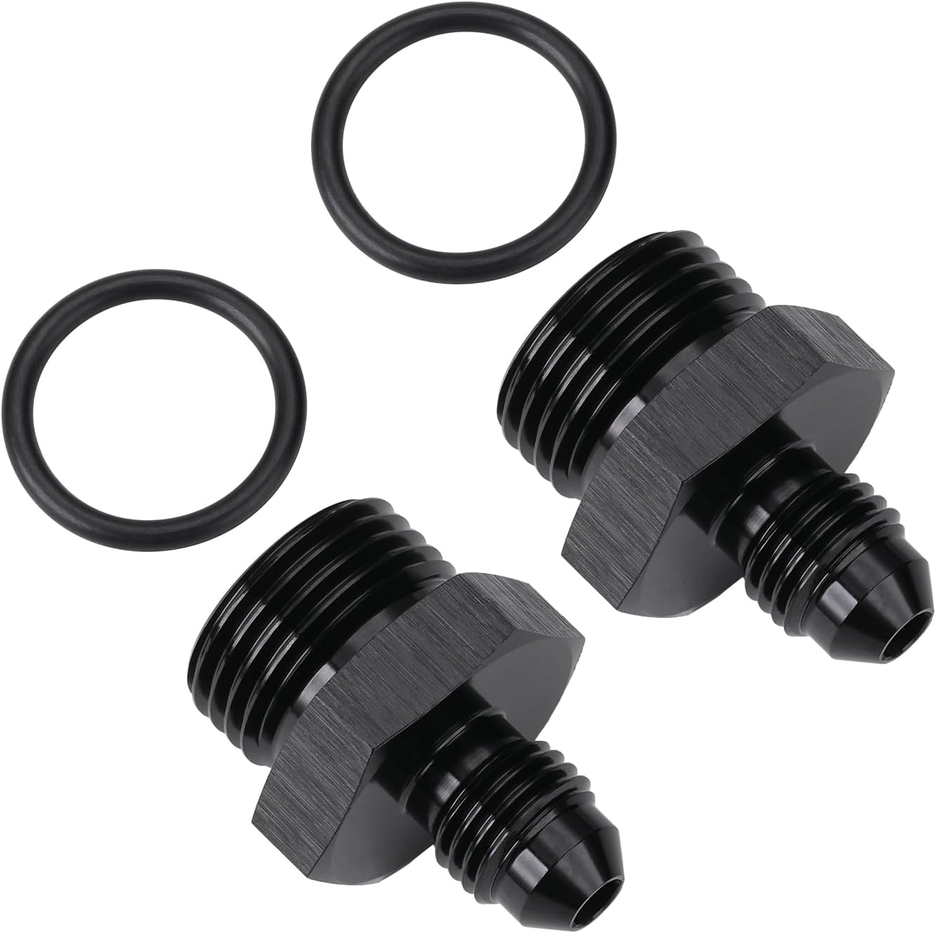 4AN Male Flare to 8AN ORB O-ring Boss Fuel Pump Rail Adapter Fitting Aluminum Black, Pack of 2