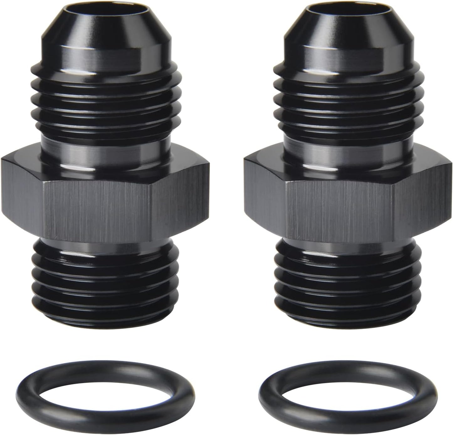 4AN Male Flare to 4AN ORB O-ring Boss Fuel Pump Rail Adapter Fitting Aluminum Black, Pack of 2