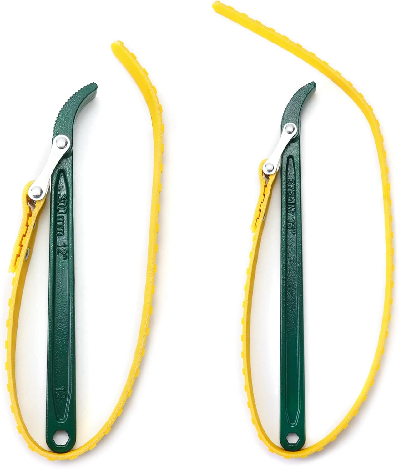 QWORK 15" + 12" Belt Strap Wrench, Multi-Purpose Adjustable Strap Oil Filter Strap Opener Wrench,with 35 7/16 inches Capacity Adjustable Strap, 2 Pack
