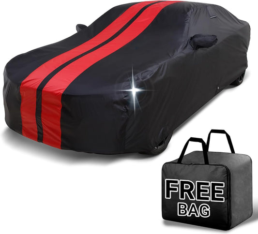 iCarCover Custom Car Cover for Buick Skylark (1986-1991) Waterproof All-Weather Rain Snow UV Sun Protector Full Exterior Indoor Outdoor Car Cover (Stripe - Black/Red)