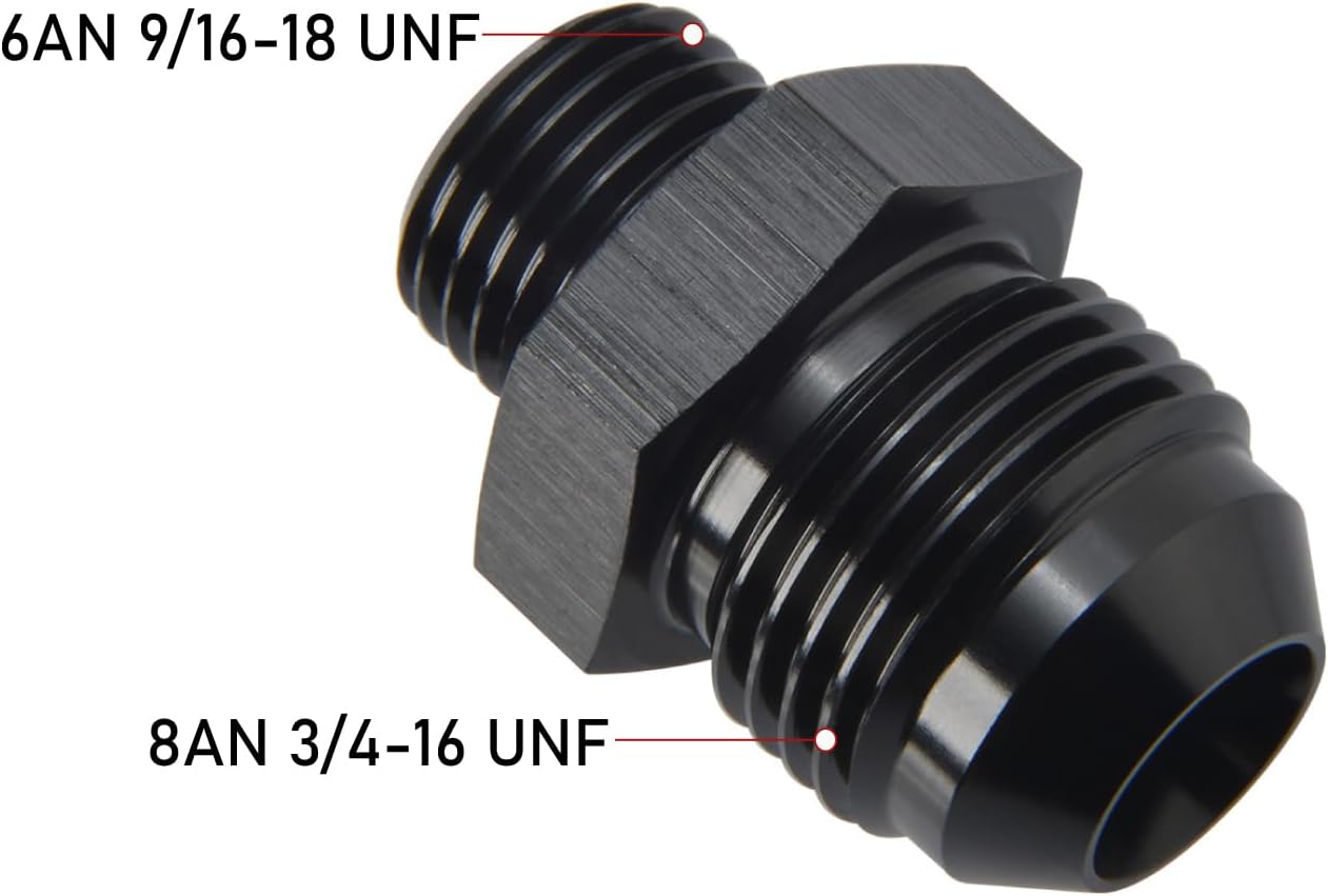 8AN Male Flare to 6AN ORB O-ring Boss Fuel Pump Rail Adapter Fitting Aluminum Black