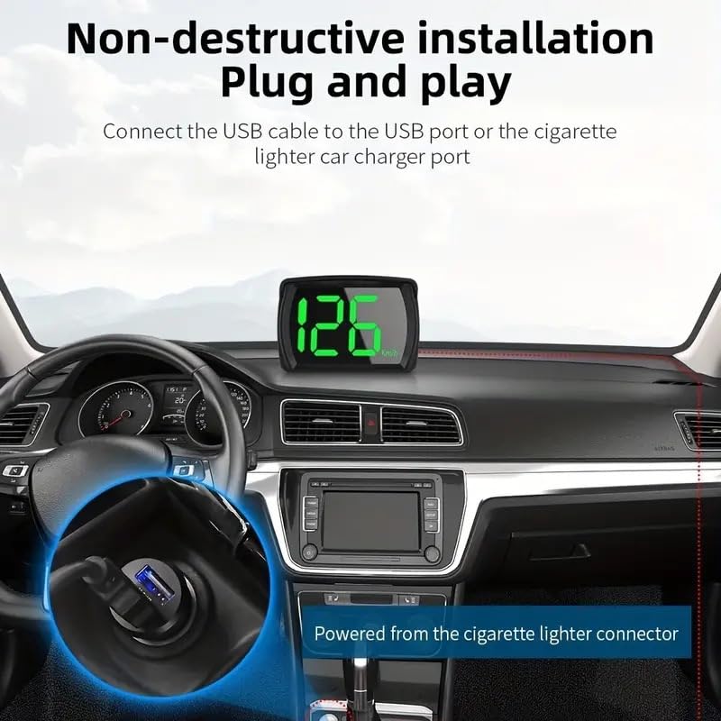 Heads Up Display for Cars HUD GPS Speedometer MPH with QC3.0 Fast Charger & Stable Silicone Pads, 2M USB Cable, Digital Speedometer for Cars Trucks, Boats SUV, Motorcycle Plug & Play