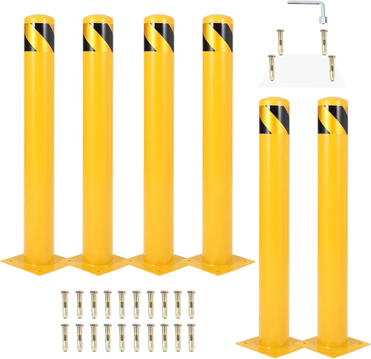 4.5x48 Inch Safety Bollard Post - Yellow Steel Bollard with Anchor Bolts (2-Pack) for Parking Lots, Walkways & Traffic Areas