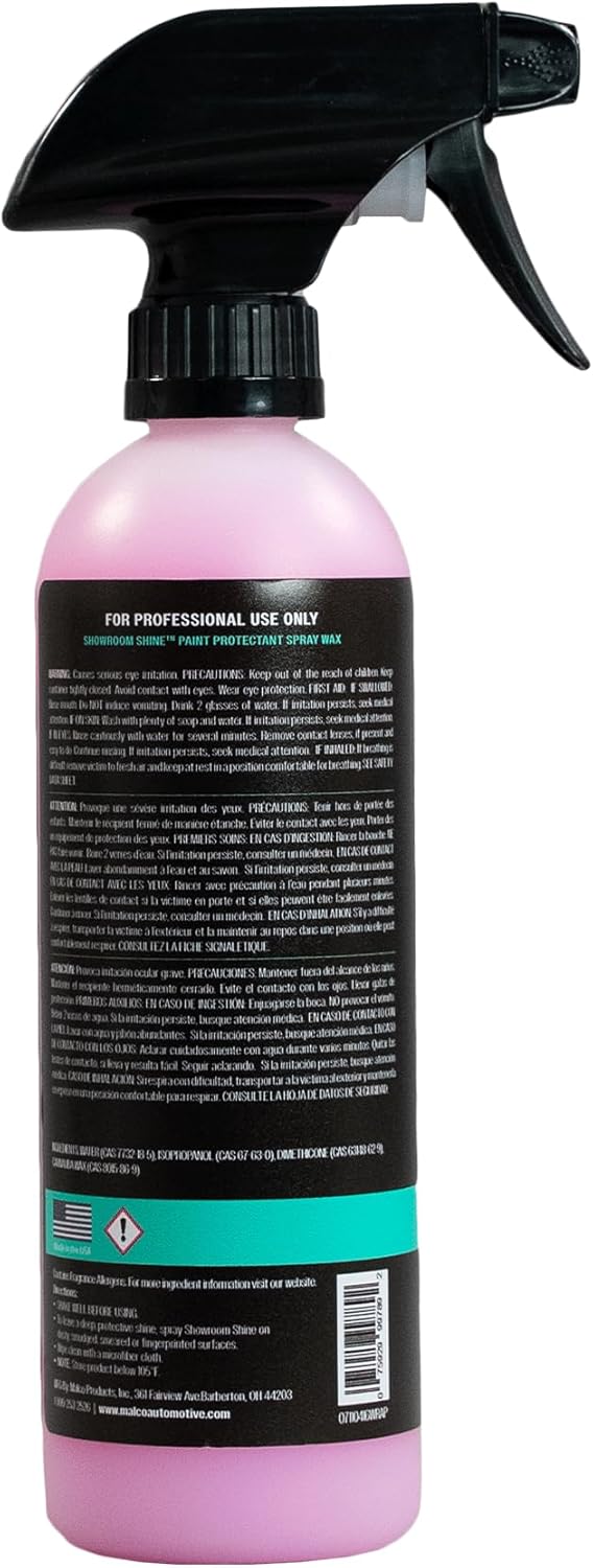 Malco Showroom Shine Spray Car Wax – Best Car Wax Spray for Professional Finish/Easy to Use Instant Detailer/Cleans and Waxes Painted Surfaces, Metal and Glass / 16oz. (110416)