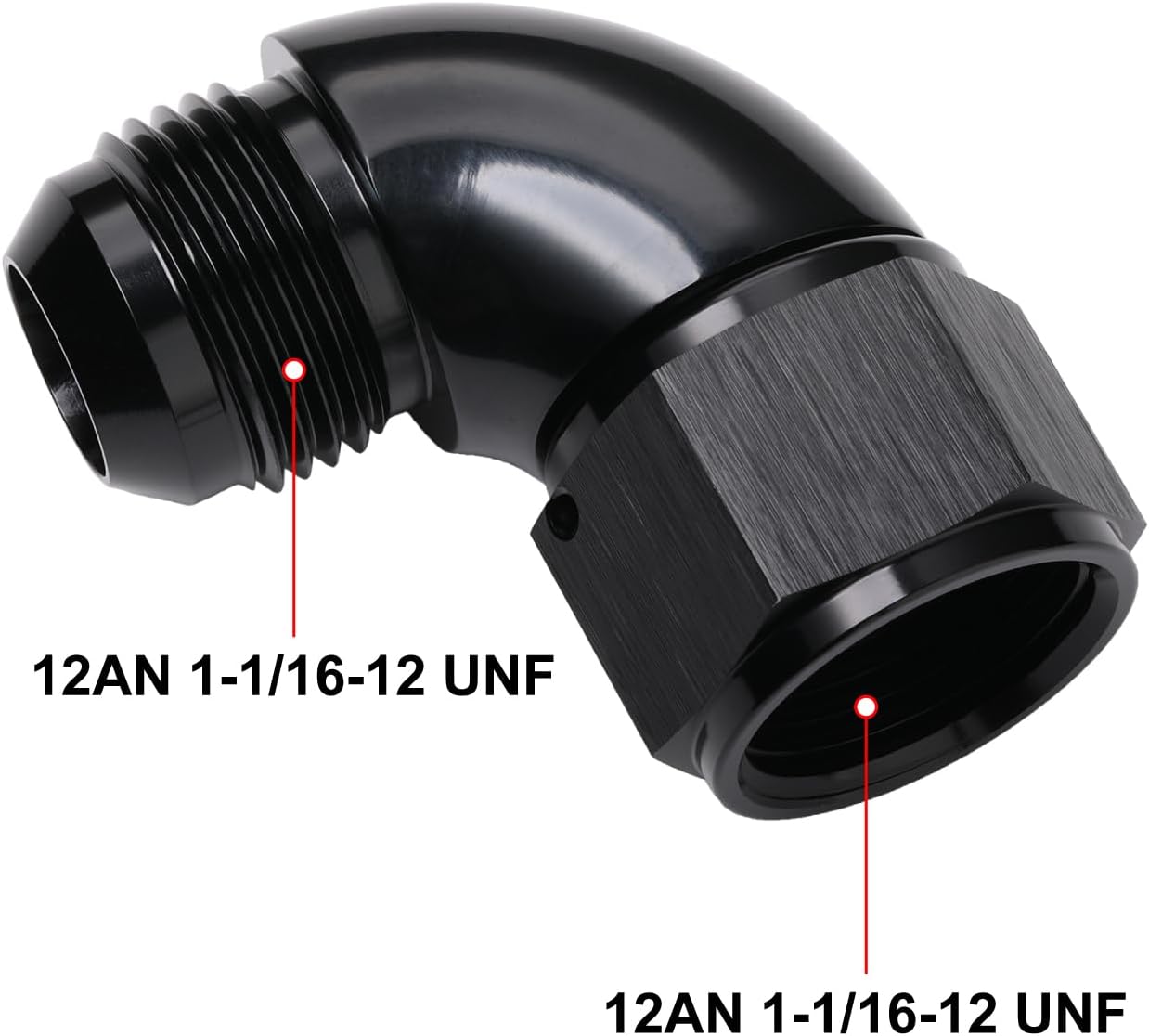 90 Degree 12AN Male to 12AN Female Swivel Full Flow Fitting Adapter Coupler Aluminum Black