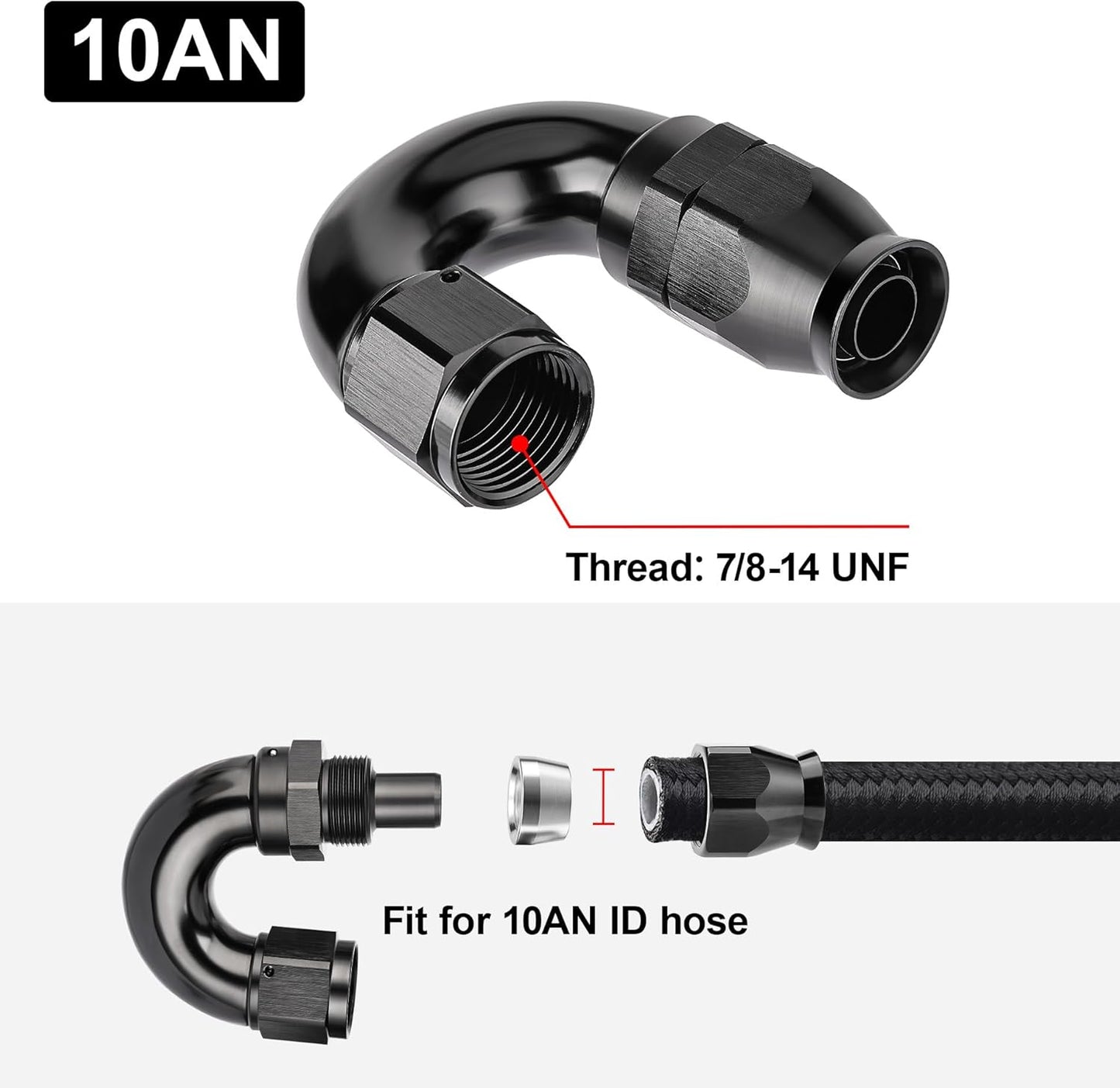 EVIL ENERGY 10AN 180 Degree PTFE One Piece Full Flow End Hose Fitting Aluminum Black