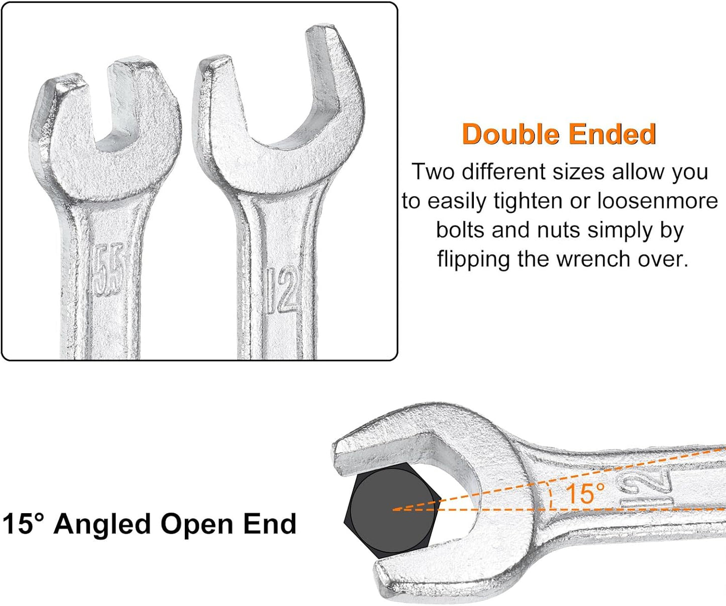 HARFINGTON 5pcs Double Open End Wrench 6mm x 7mm Metric 15 Degree Offset Angle Small Flat Head Wrench Galvanizing Open Ended Spanner for Automotive Repair Furniture Assembly