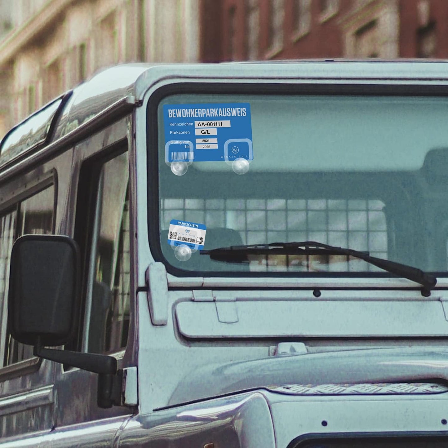 2X Parking Permit, Ticket and Note Holder for Car Windscreen, Clips with Removable Suction Cup, Avoid Parking fine, Set of 2 (Made in Germany) Transparent