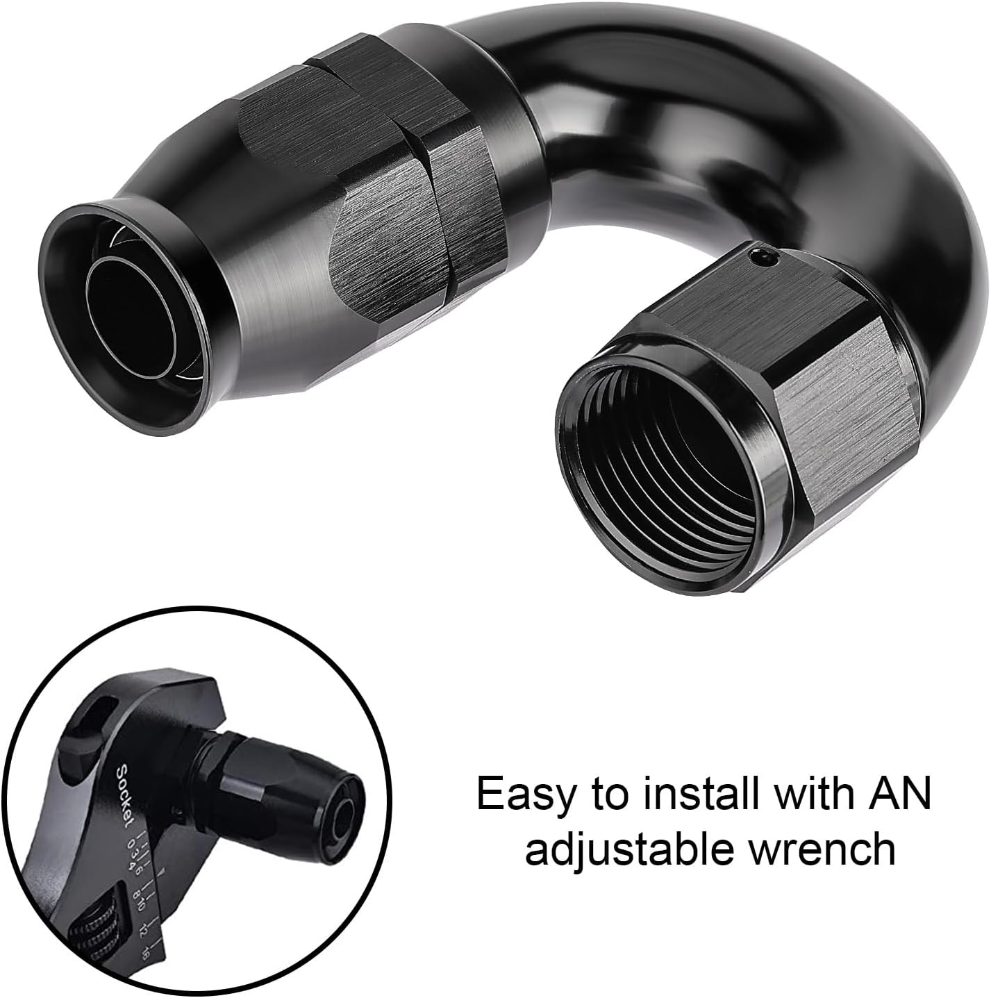 EVIL ENERGY 10AN 180 Degree PTFE One Piece Full Flow End Hose Fitting Aluminum Black