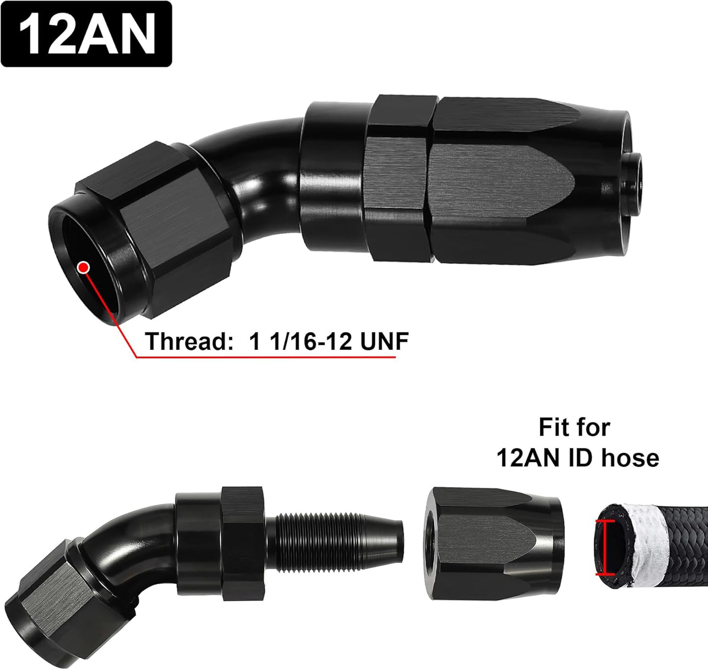 EVIL ENERGY 12AN 45 Degree One Piece Full Flow Hose End Fitting Swivel For CPE Braided Hose