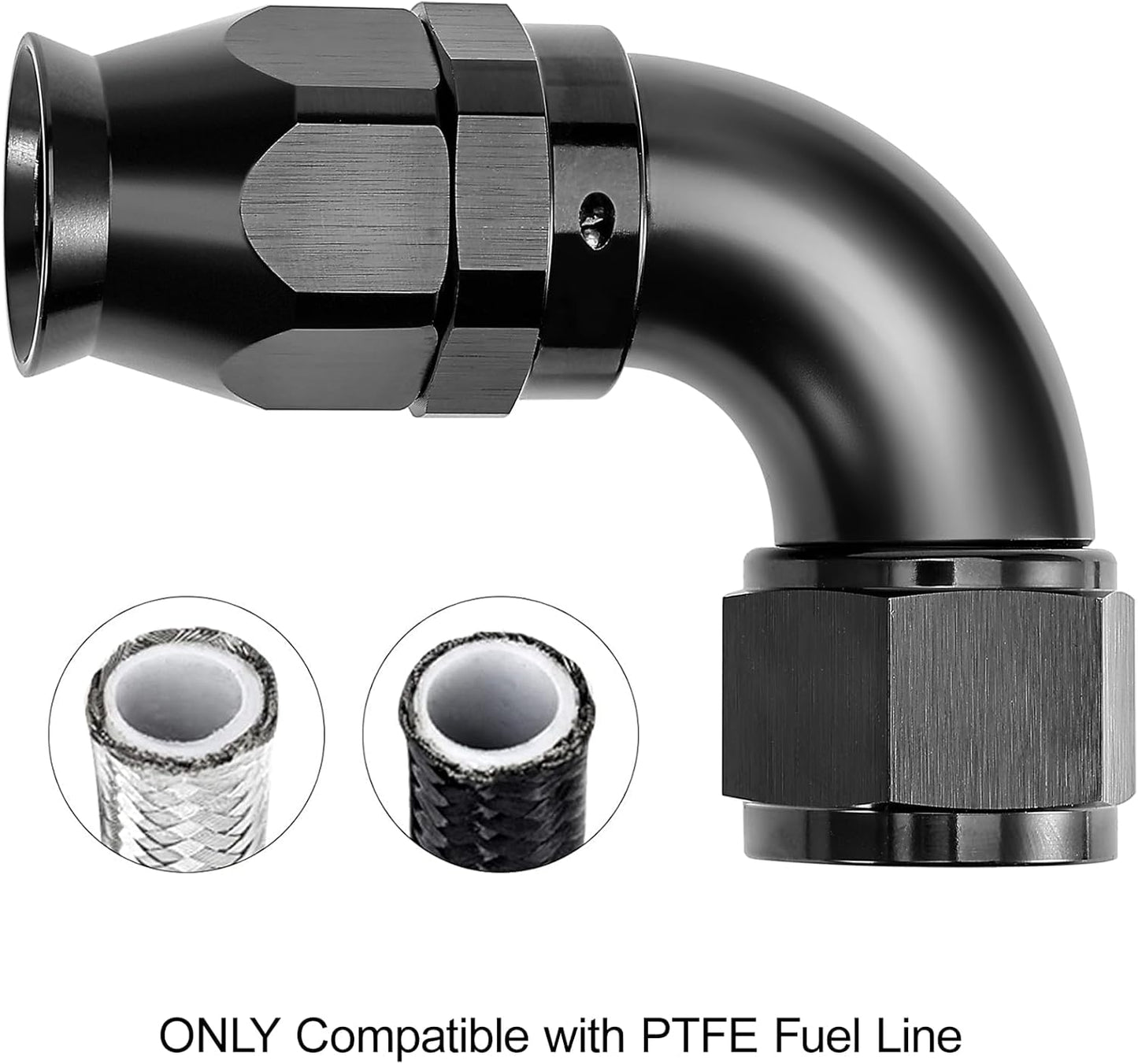 EVIL ENERGY 8AN 90 Degree PTFE One Piece Full Flow End Hose Fitting Aluminum Black