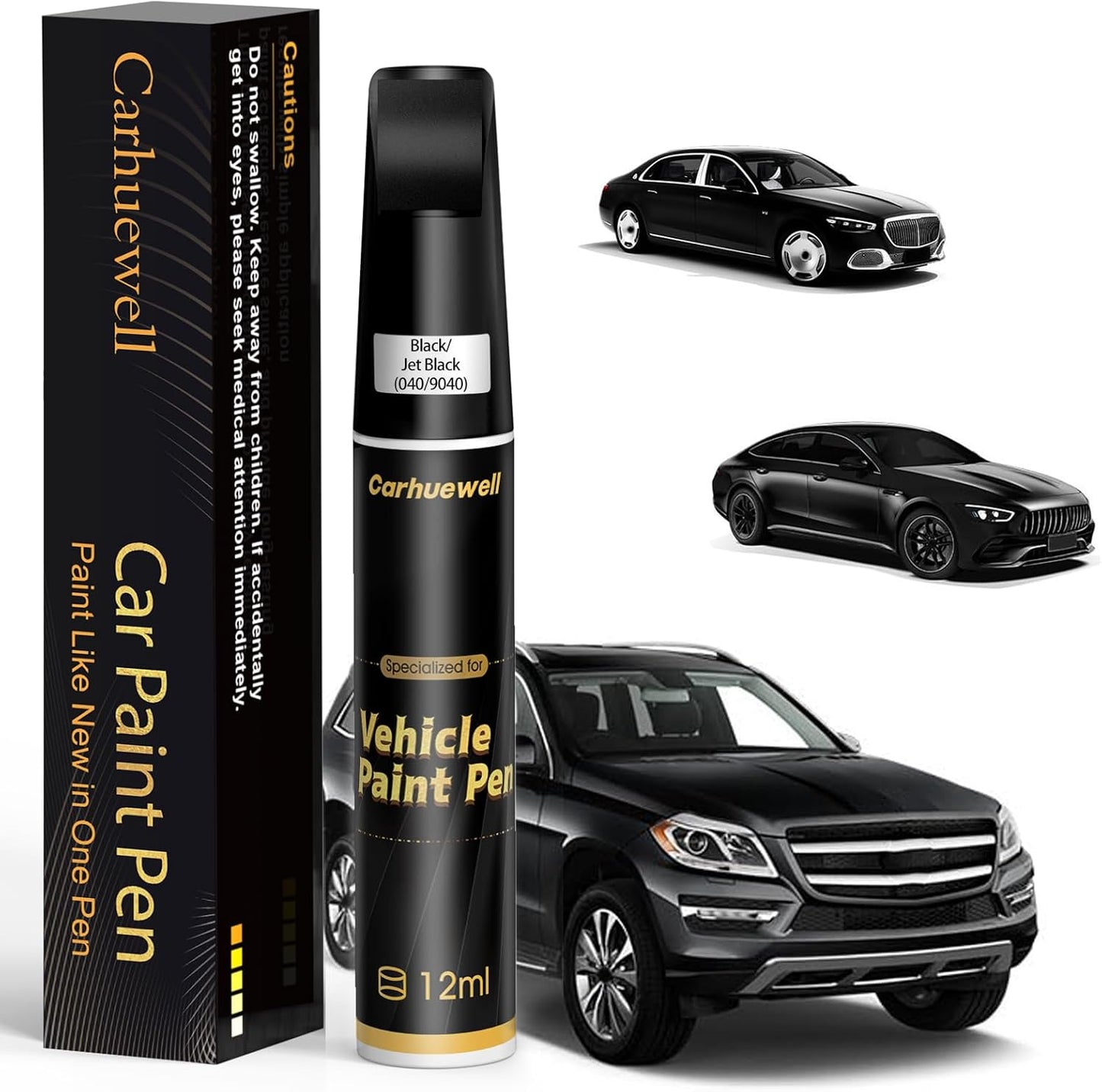 (040/9040) Black/Jet Black Touch Up Paint Compatible with Mercedes-Benz, Exact Match Car Paint Pen Automotive Scratch Repair Remover Kit Quick & Easy Solution for Vehile Chips and Nicks