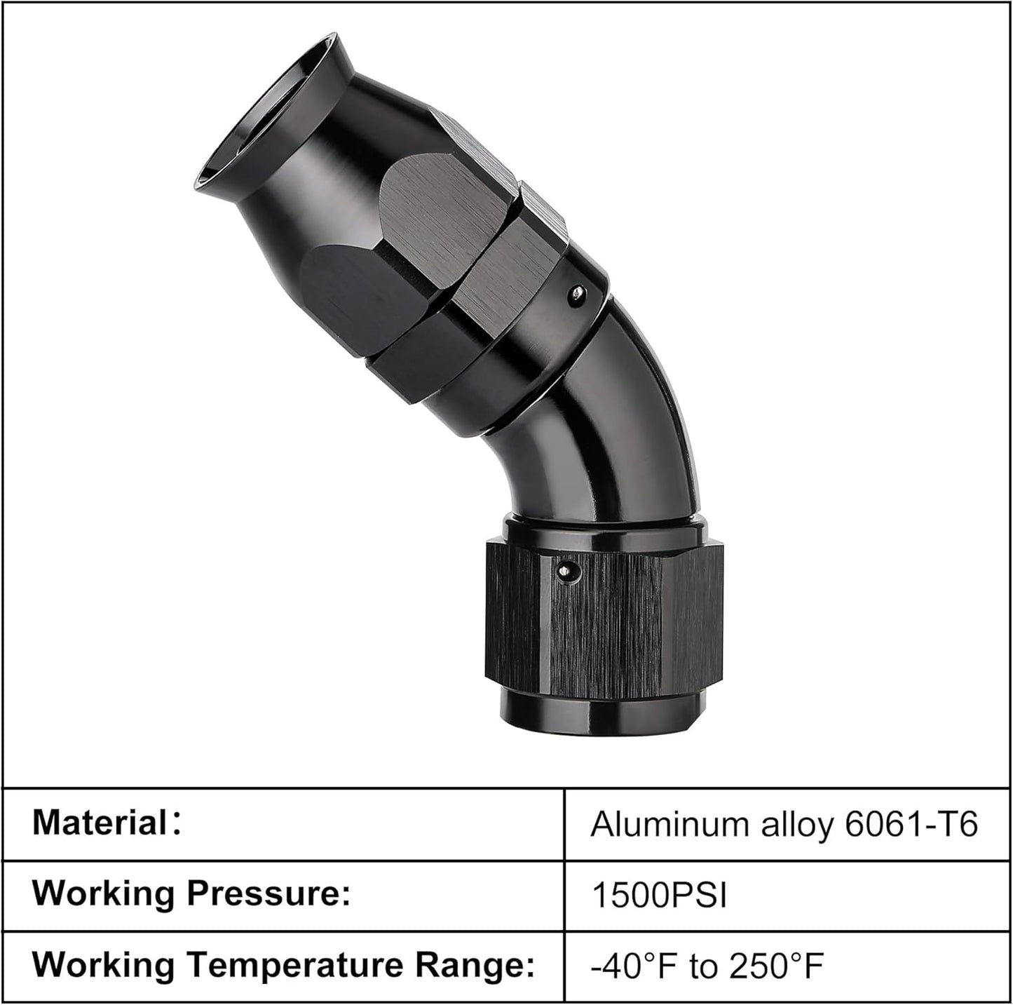 EVIL ENERGY 6AN 45 Degree PTFE One Piece Full Flow End Hose Fitting Aluminum Black