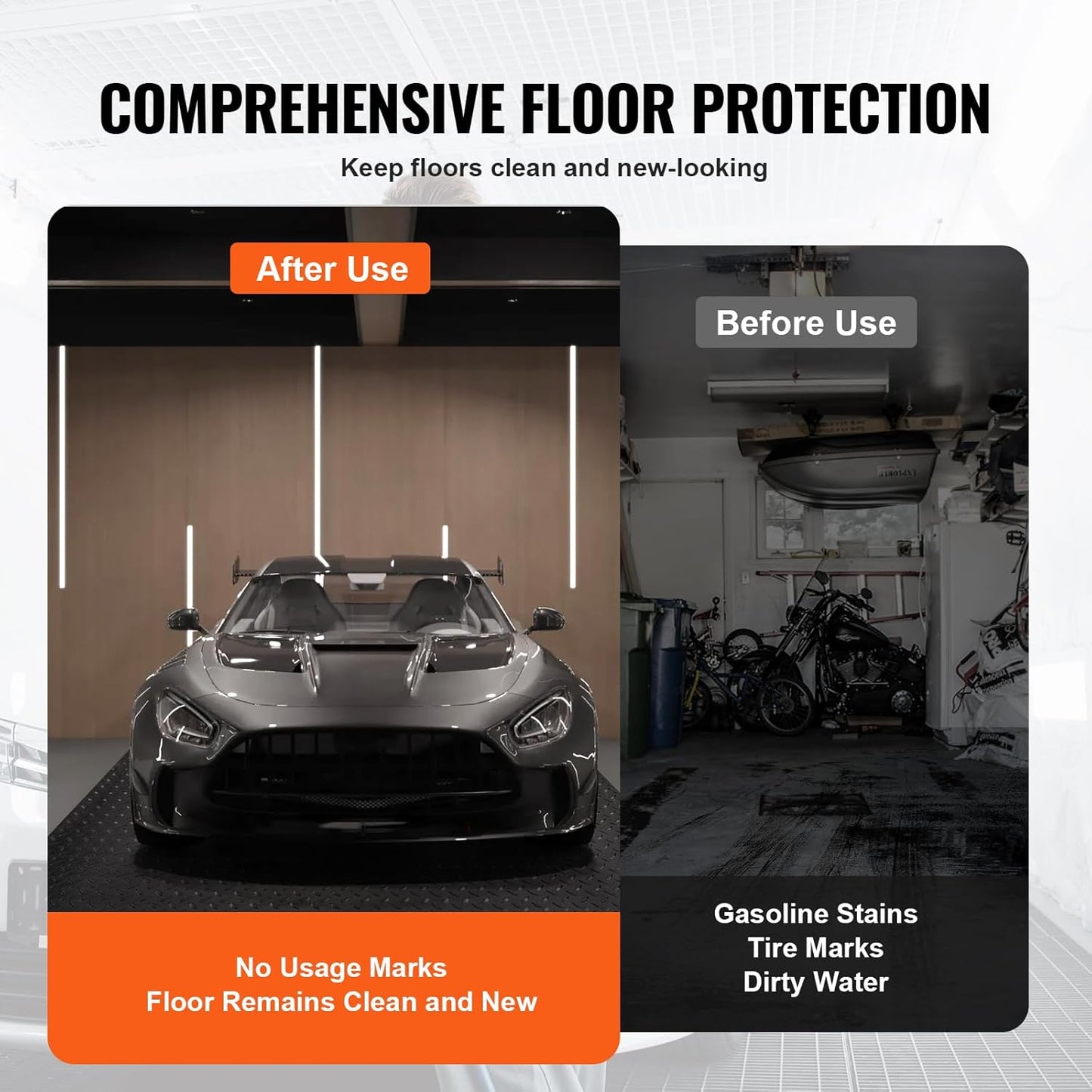 VEVOR Garage Floor Mats, 2 Rolls x 17 x 3.6 Ft PVC Garage Flooring Roll, Non-Slip Diamond Texture, 123.14 sq.ft Covering Space, Black Garage Mats for Under Cars, Garage Industry Gym