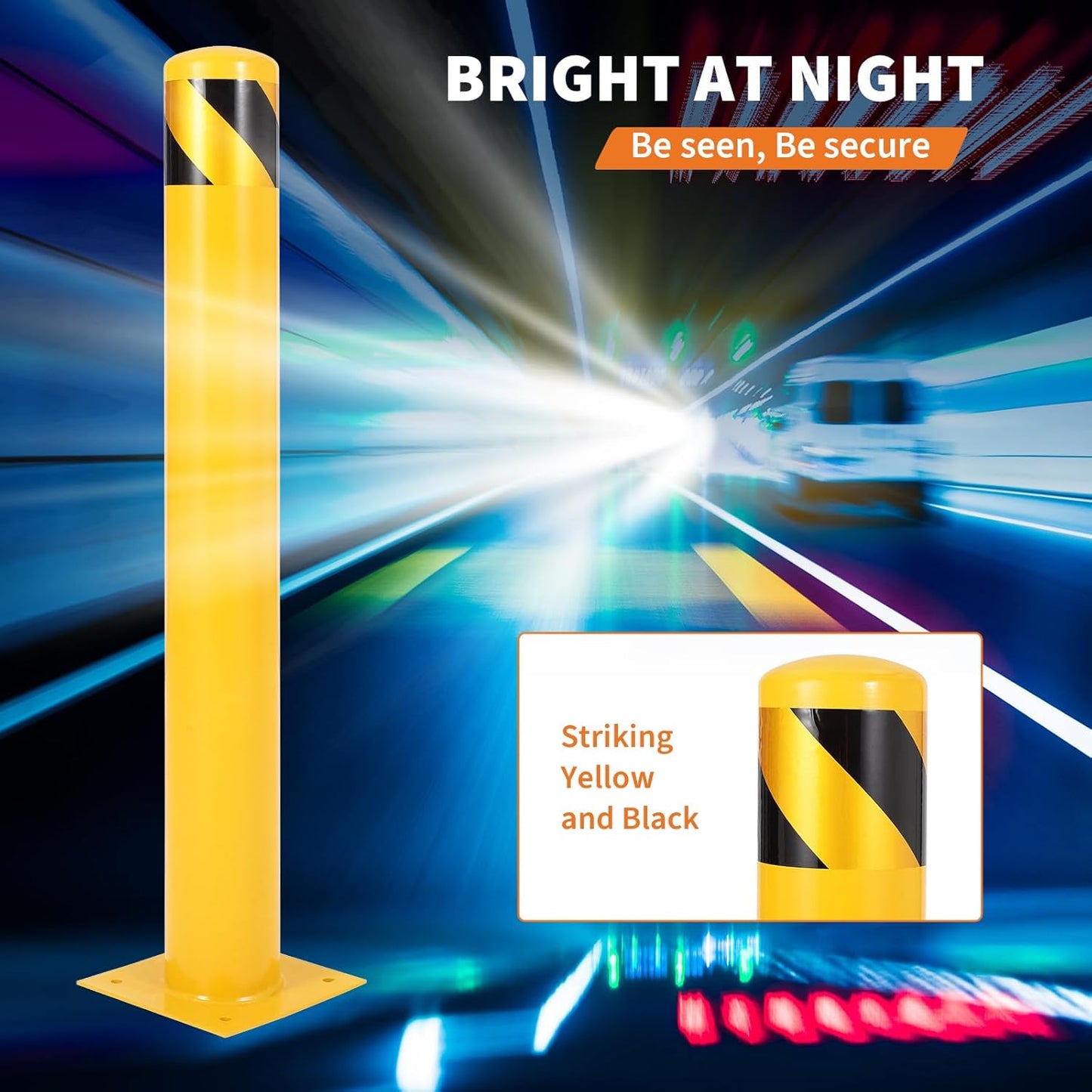 4.5x42 Inch Safety Bollard Post - Yellow Steel Bollard with Anchor Bolts (2-Pack) for Parking Lots, Walkways & Traffic Areas