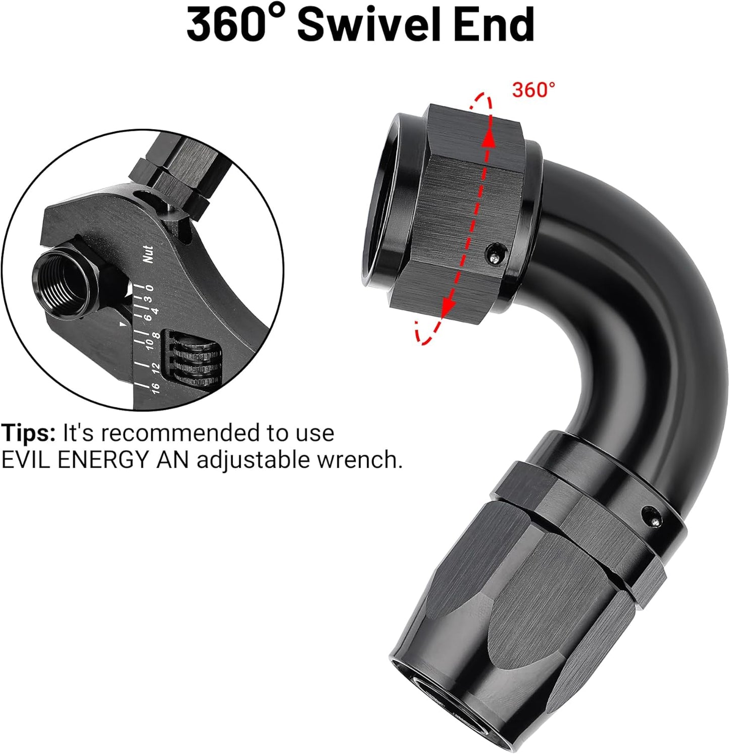 EVIL ENERGY 12AN 120 Degree One Piece Full Flow Hose End Fitting Swivel For CPE Braided Hose