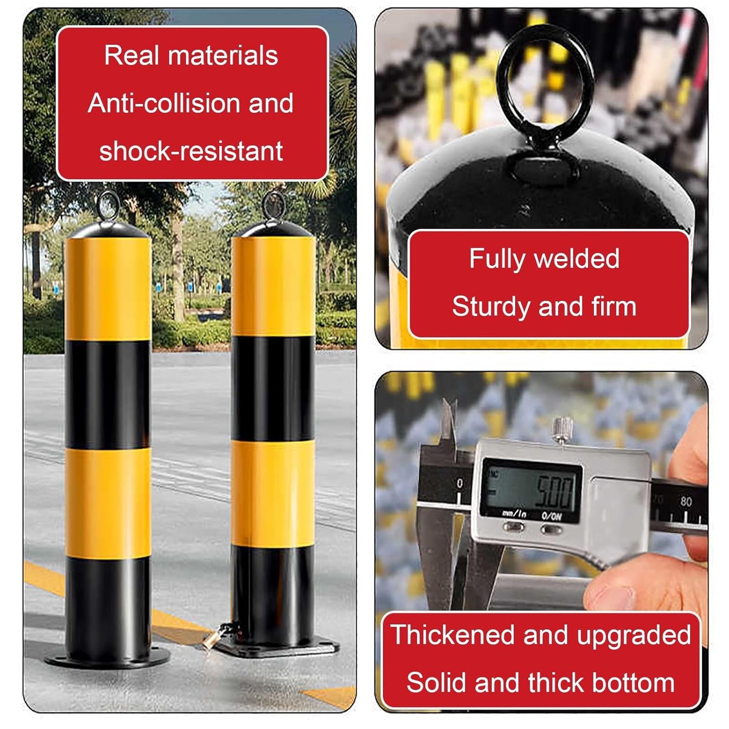 Steel Safety Bollard Post, with Lock Bollard Post Removable Security Posts, Parking Bollards, Parking Barriers Concrete, Powder Coat, for Parking Lot, Driveway and Sidewalk(Black (4pcs),50cm/19.7in)