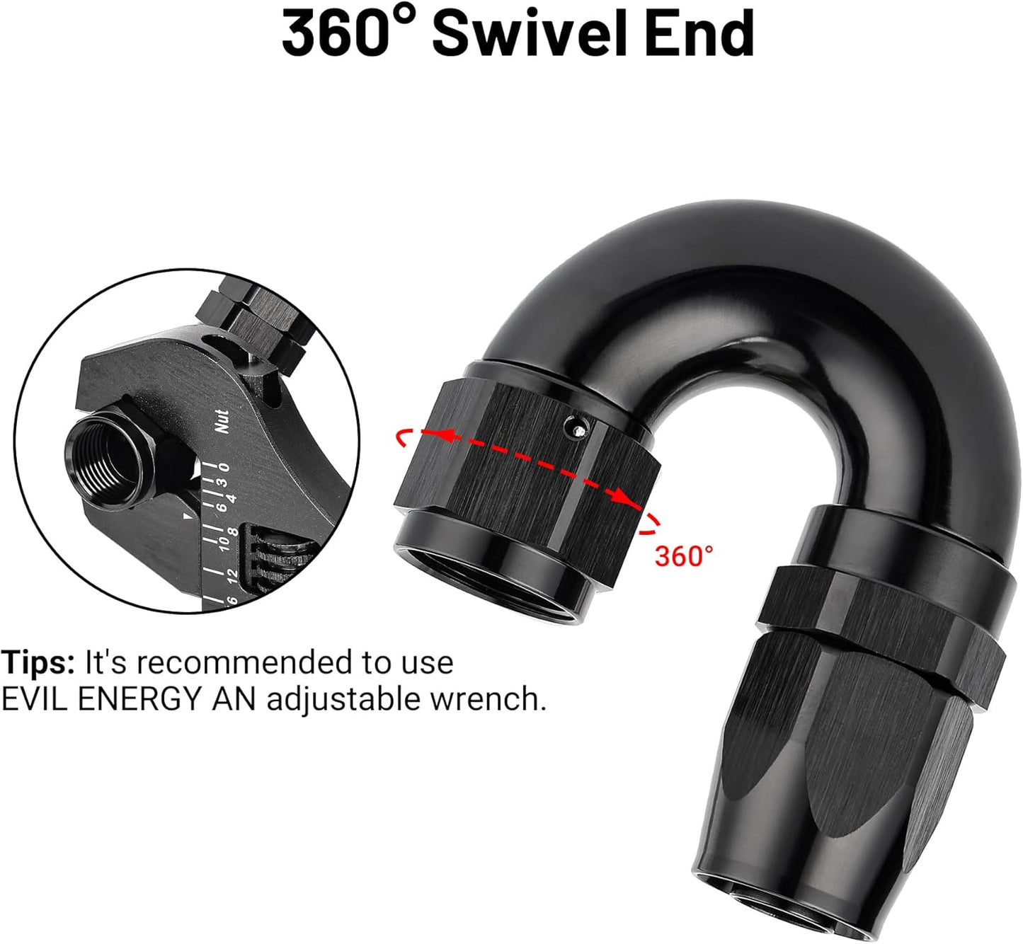 EVIL ENERGY 10AN 180 Degree One Piece Full Flow Hose End Fitting Swivel For CPE Braided Hose