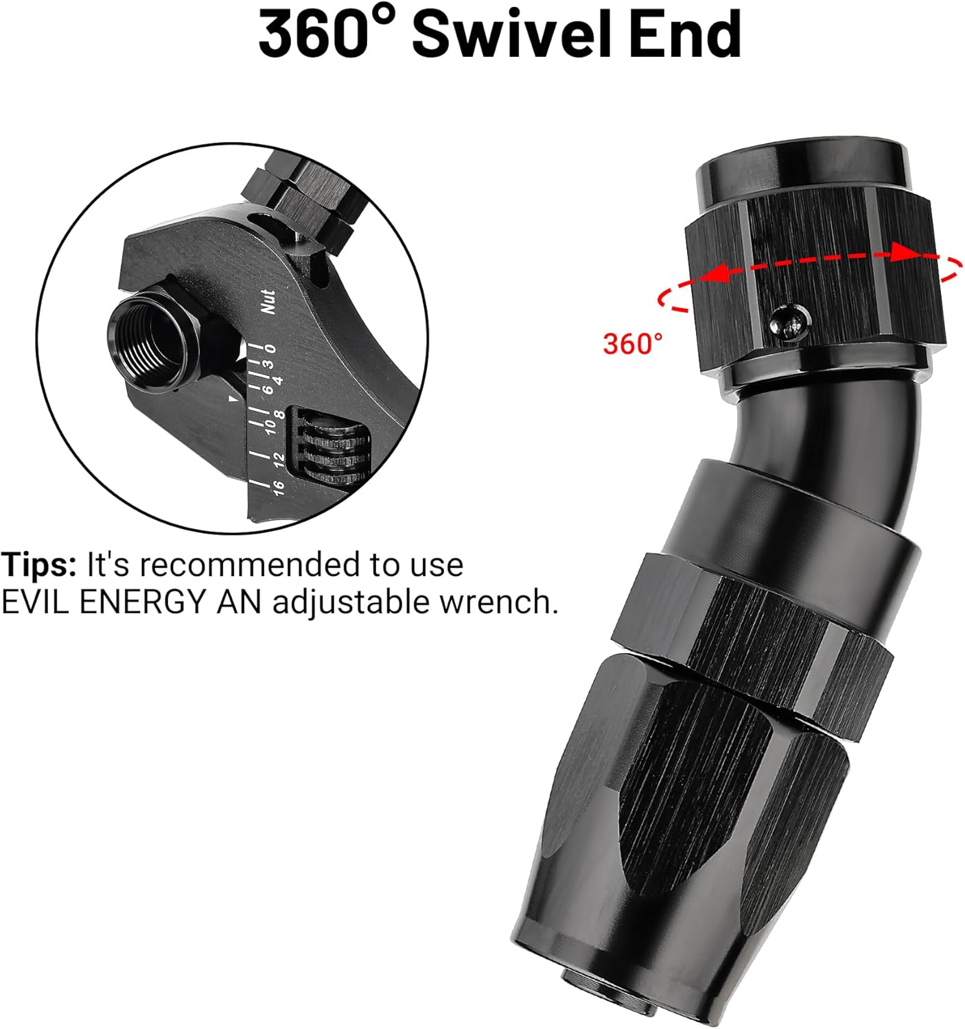 EVIL ENERGY 6AN 30 Degree One Piece Full Flow Hose End Fitting Swivel For CPE Braided Hose