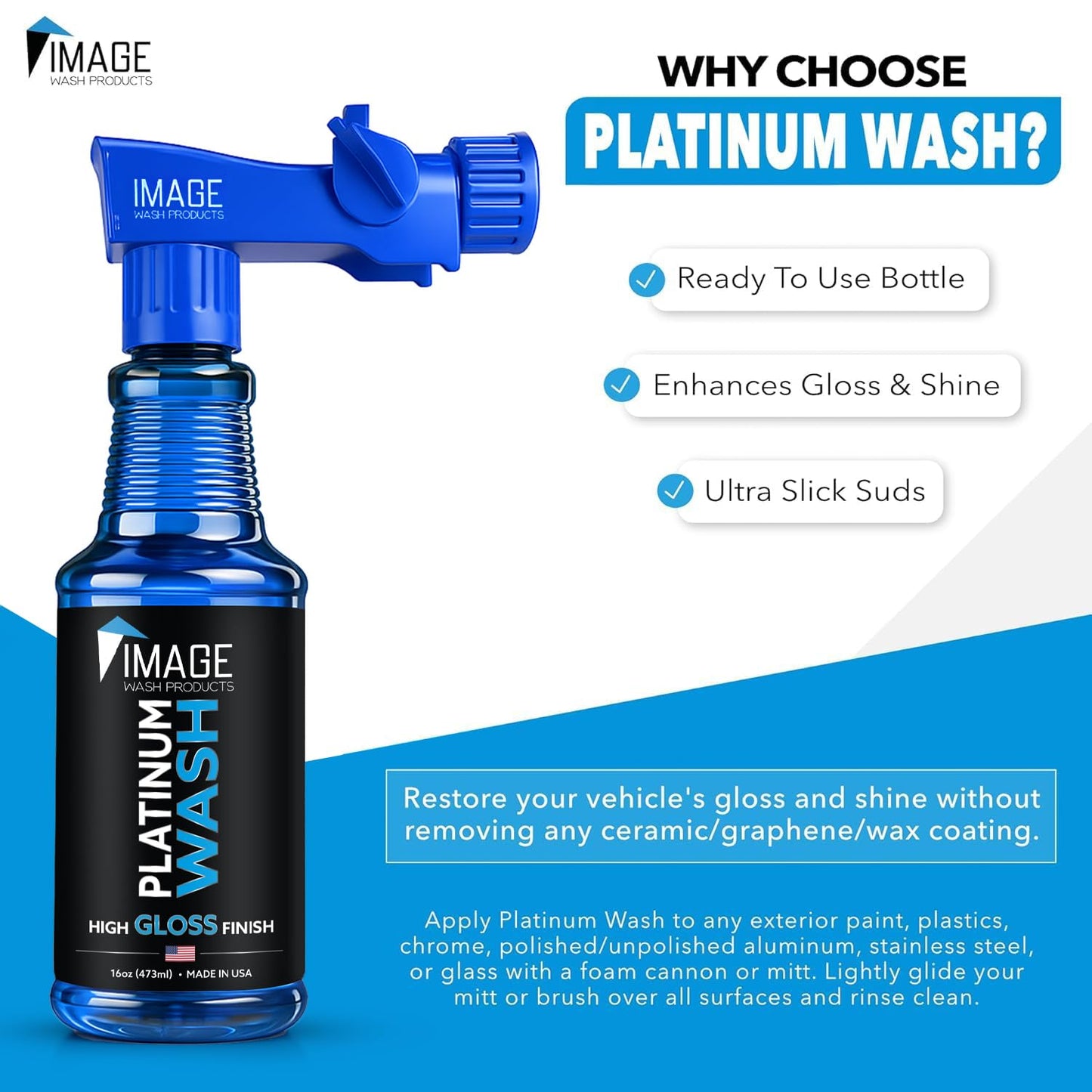 Image Wash Products - 16oz Platinum Wash Car Soap – Car Wash Foam Soap for Foam Cannon & Pressure Washer | High Gloss RV/Truck Wash Soap | Bubble Gum Scent, Detailer Grade Car Soap