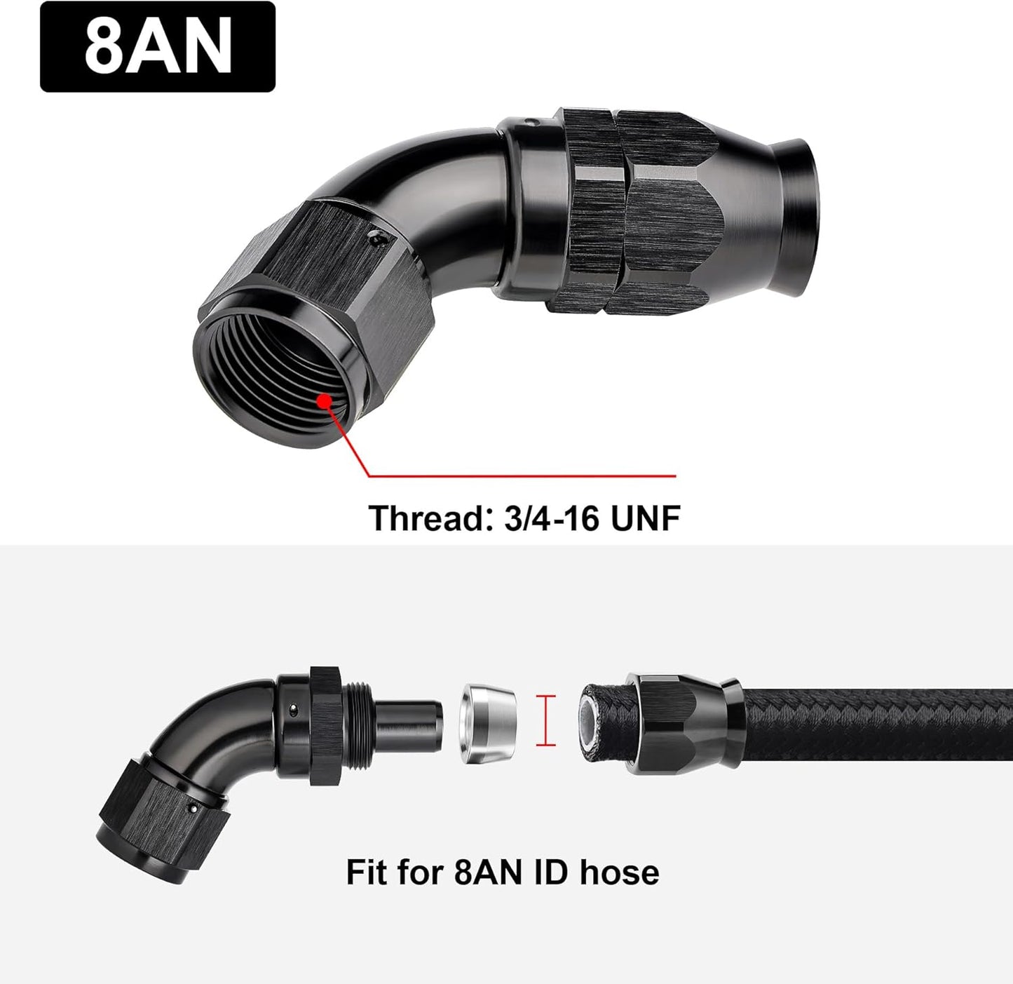 EVIL ENERGY 8AN 60 Degree PTFE One Piece Full Flow End Hose Fitting Aluminum Black