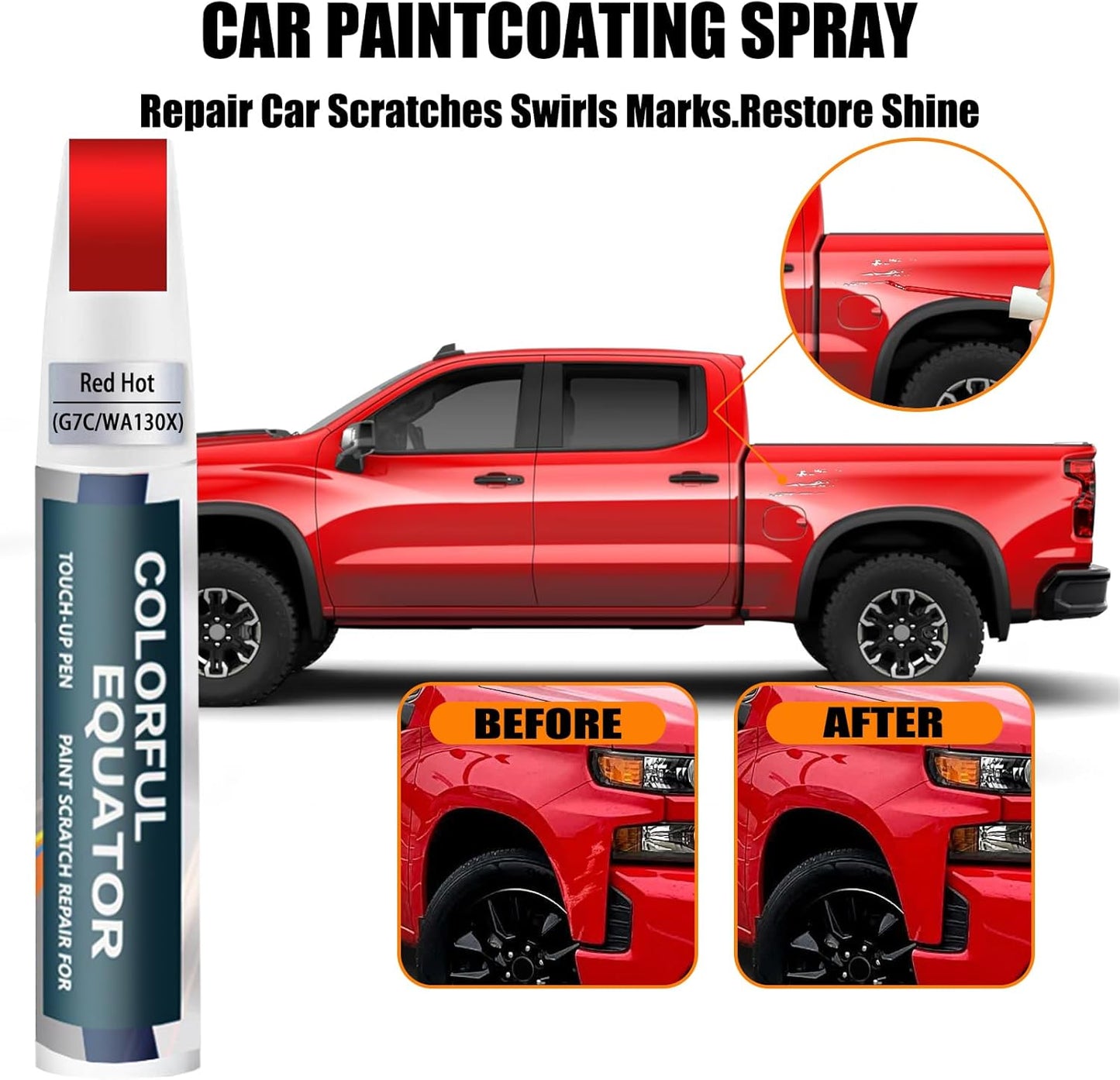 Red Hot(G7C/WA130X) Touch Up Paint Compatible with Chevrolet, Car Paint Pen Scratch Repair Two-In-One Touch Up Paint, Premium Car Scratch Remover for Deep Scratches
