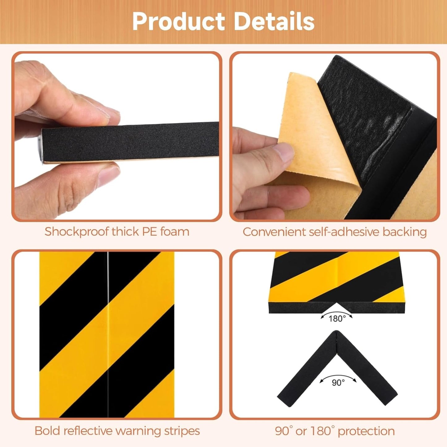 8 Pcs Garage Wall Protectors, Garage Wall Corner Foam Guards, Reflective Wall Edge Protectors, Strong Self-Adhesive Door Bumper Guards for Warehouse, Parking Lot, 15.7×5.9×0.6"