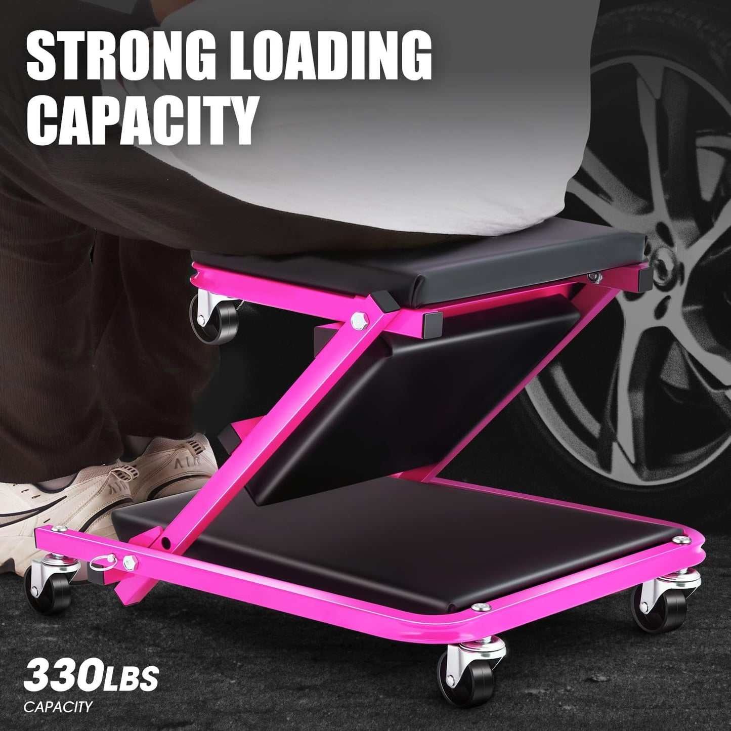 DNA MOTORING 36 Inches 2 IN 1 Rolling Folding Car Creeper/Seat, 6 Pcs 2" Casters, 150kg Weight Capacity, Purple, TOOLS-00185-PR