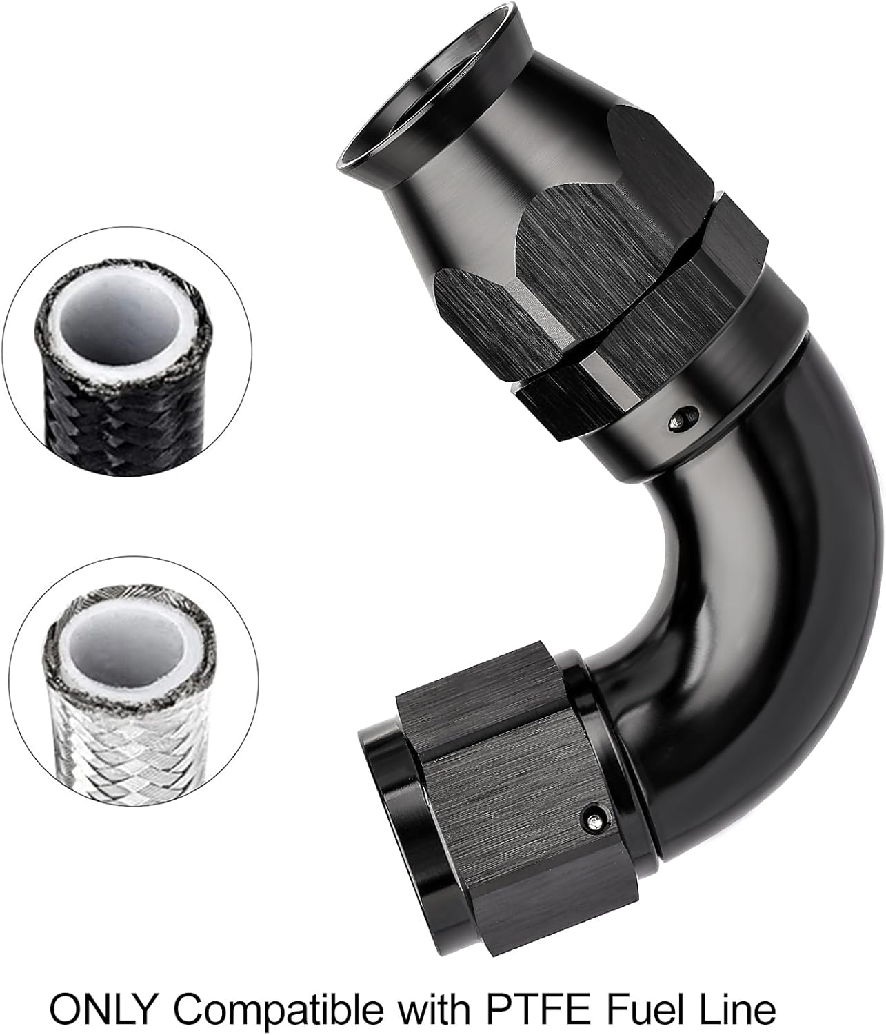 EVIL ENERGY 8AN 120 Degree PTFE One Piece Full Flow End Hose Fitting Aluminum Black