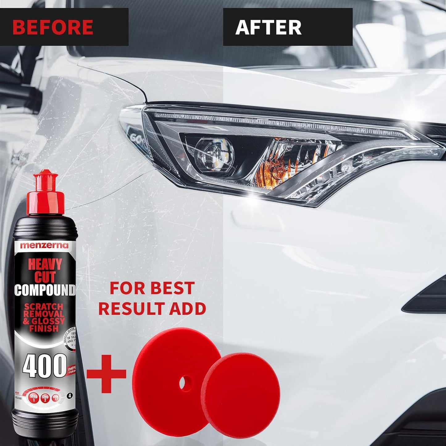 menzerna Heavy Cut Compound 400" Car Polish I Heavy Cut, Medium Cut & Finish I Buffing & Polishing Compound for Scratch Repair I for Scratches, Swirls & Holograms I Silicone Free I 16oz